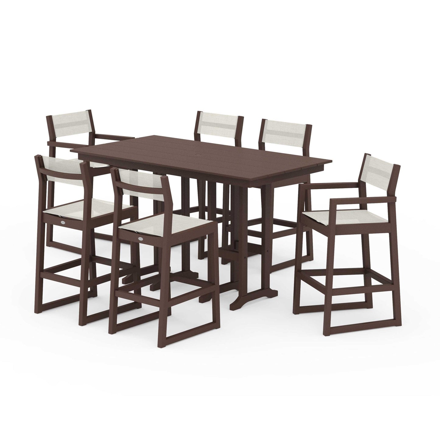 POLYWOOD EDGE Sling 7-Piece Farmhouse Bar Set — Mahogany / Parchment Sling