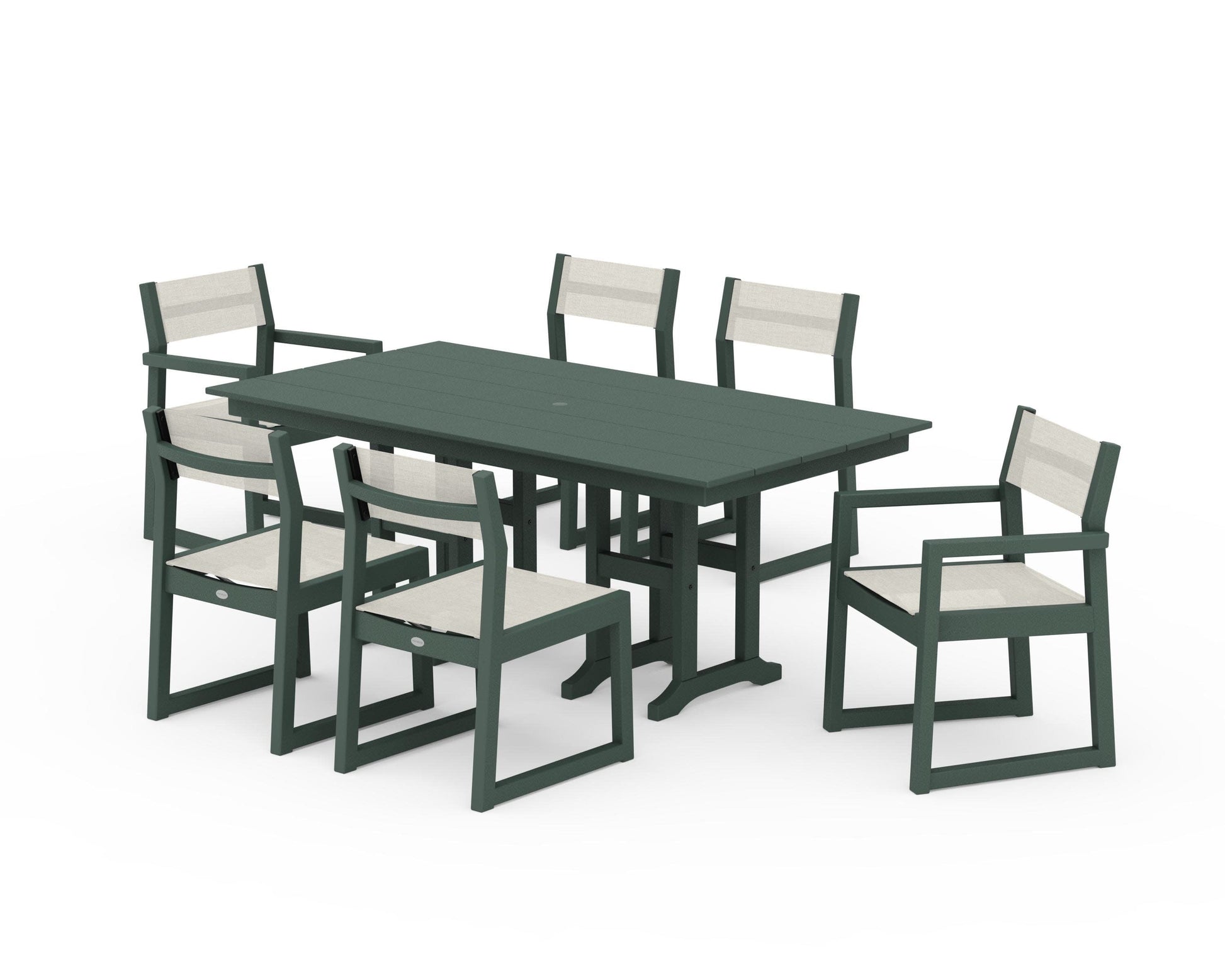 POLYWOOD EDGE Sling 7-Piece Farmhouse Dining Set — Green / Parchment Sling