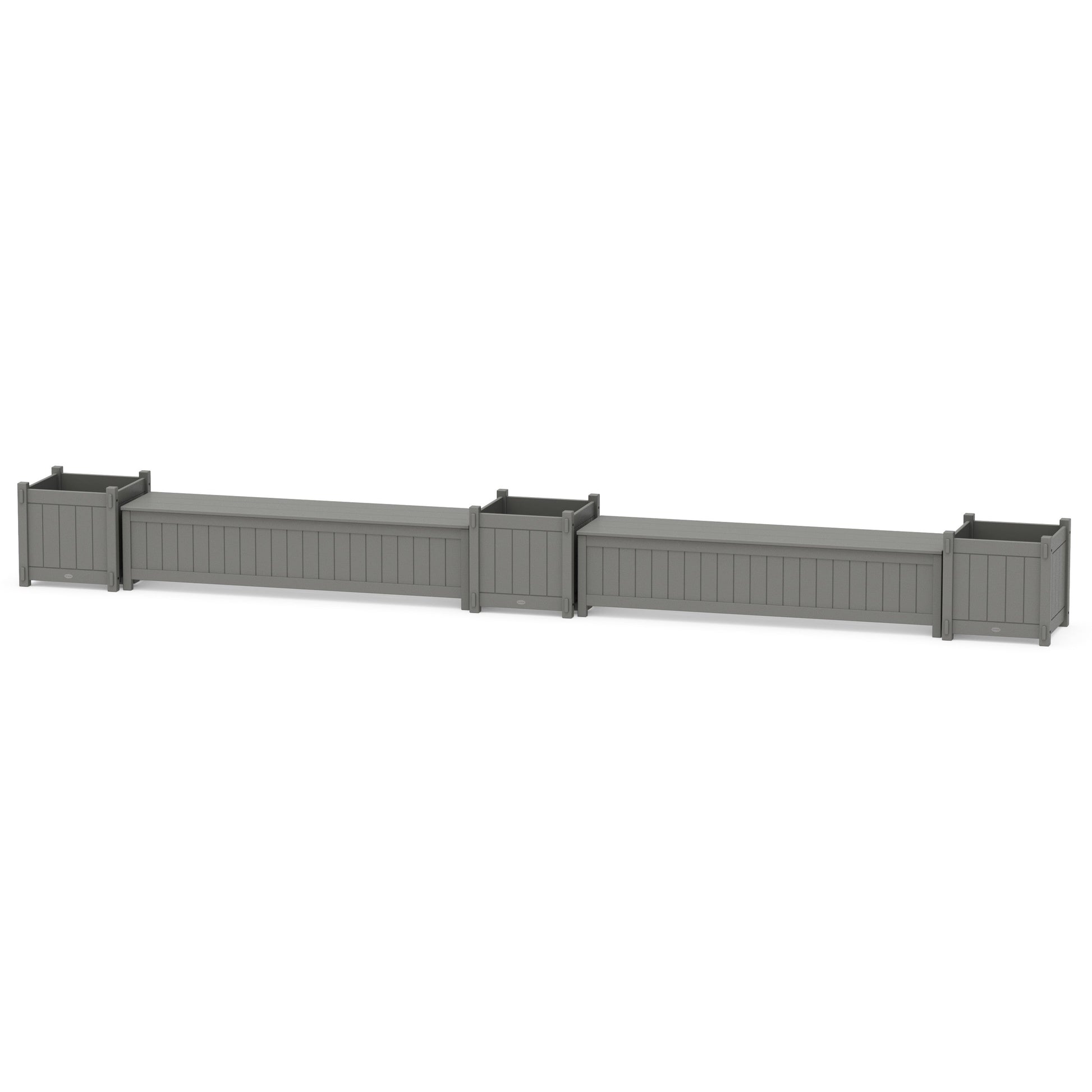 POLYWOOD 72" Vineyard Straight Double Planter Storage Bench Set- Large — Slate Grey
