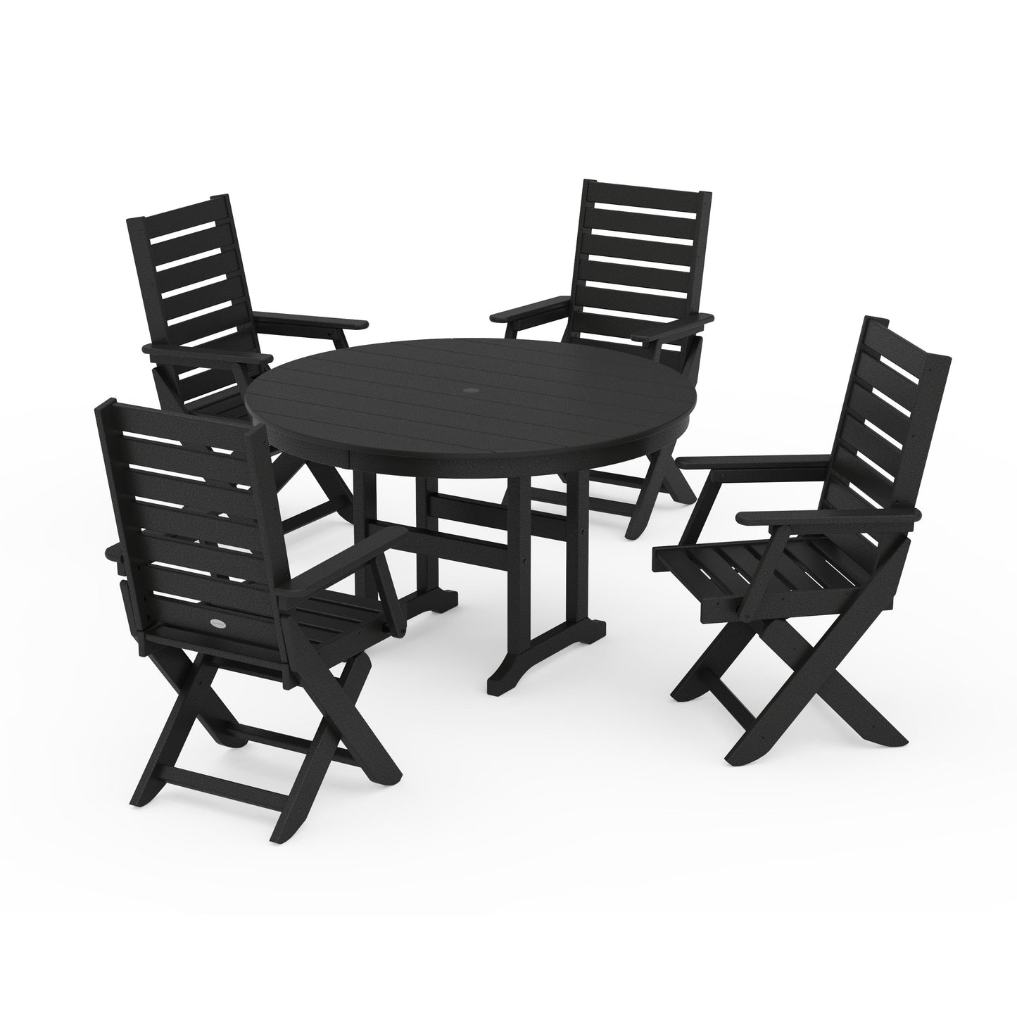 POLYWOOD Captain Folding Chair 5-Piece Round Dining Set — Black