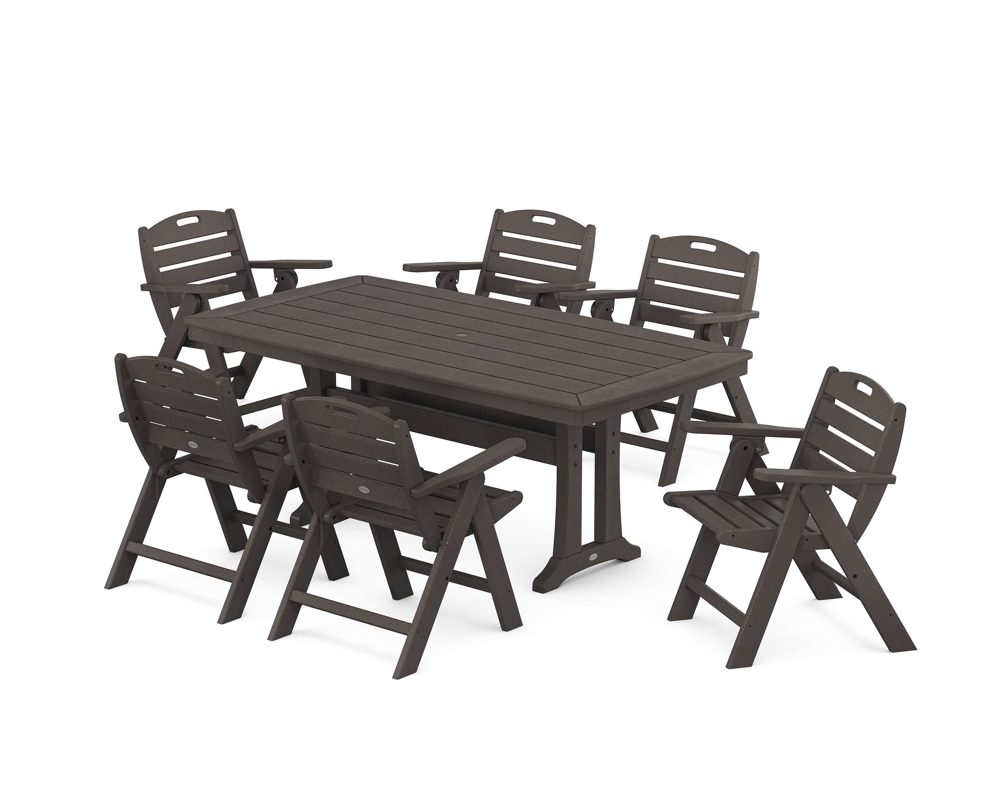 POLYWOOD Nautical Lowback 7-Piece Dining Set with Trestle Legs — Vintage Coffee