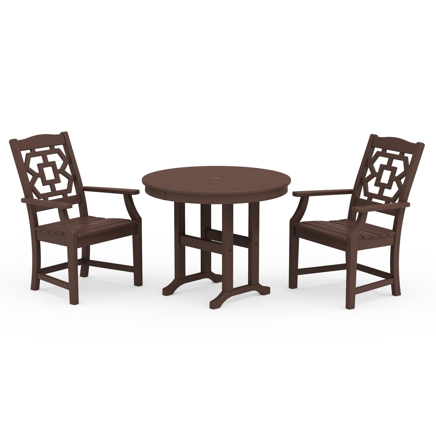 POLYWOOD Chinoiserie 3-Piece Farmhouse Dining Set — Mahogany