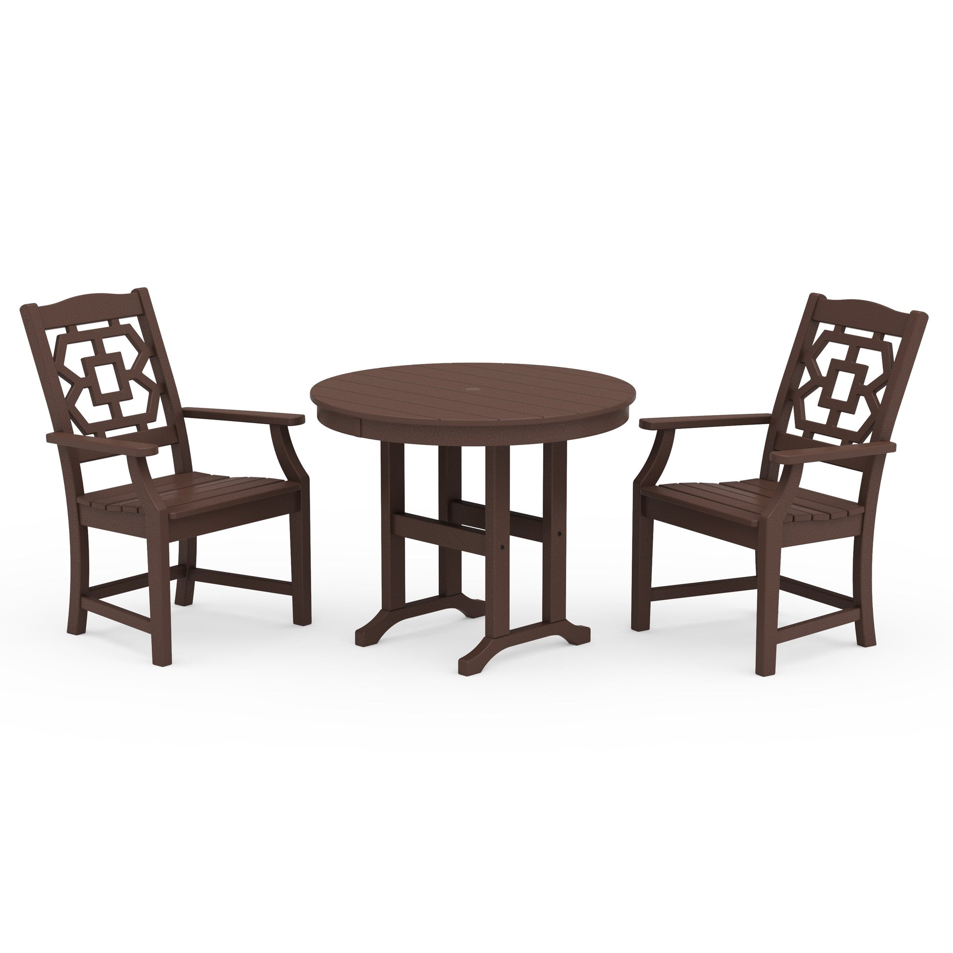 POLYWOOD Chinoiserie 3-Piece Farmhouse Dining Set — Mahogany