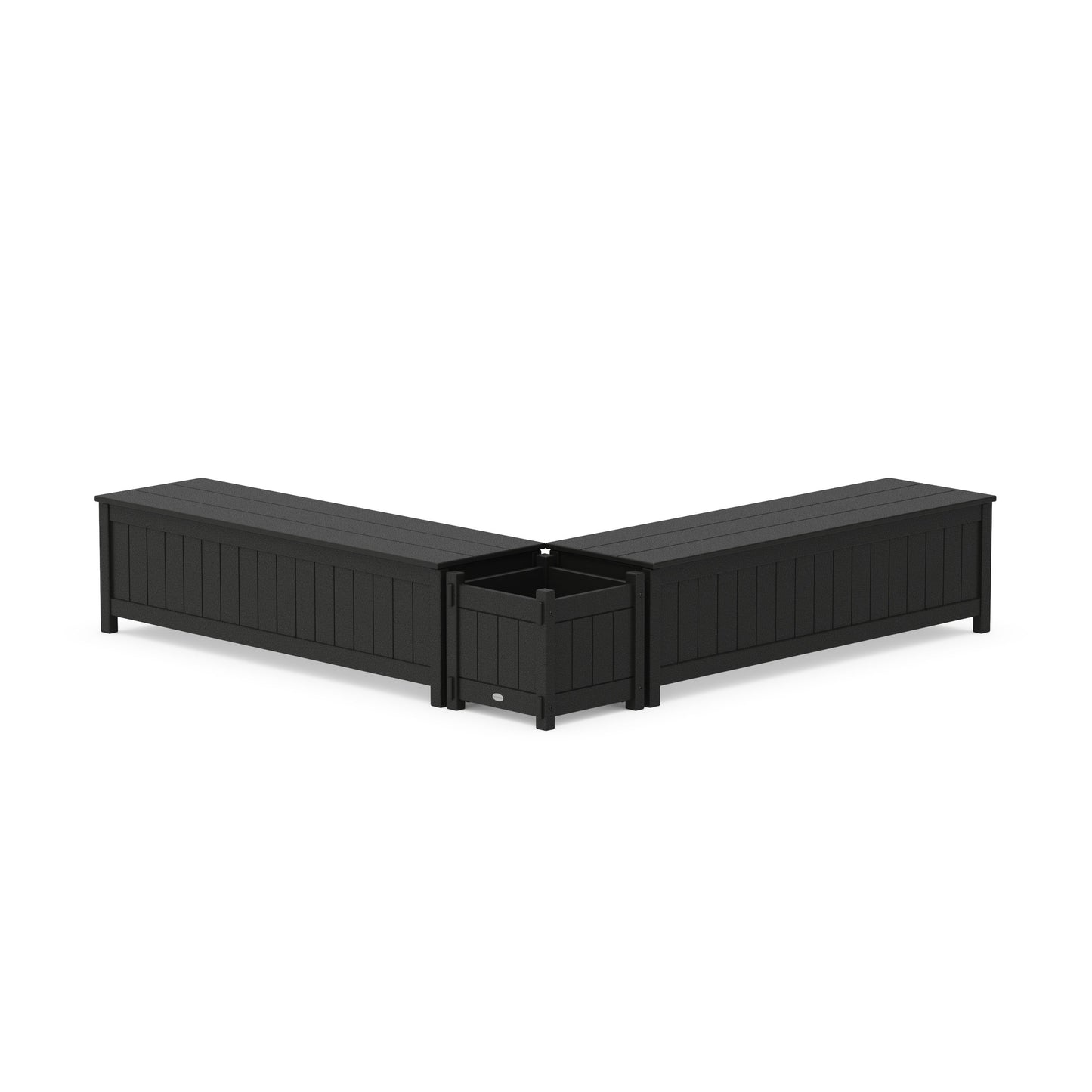 POLYWOOD 60" Vineyard L- Shaped Planter Storage Bench Set — Black