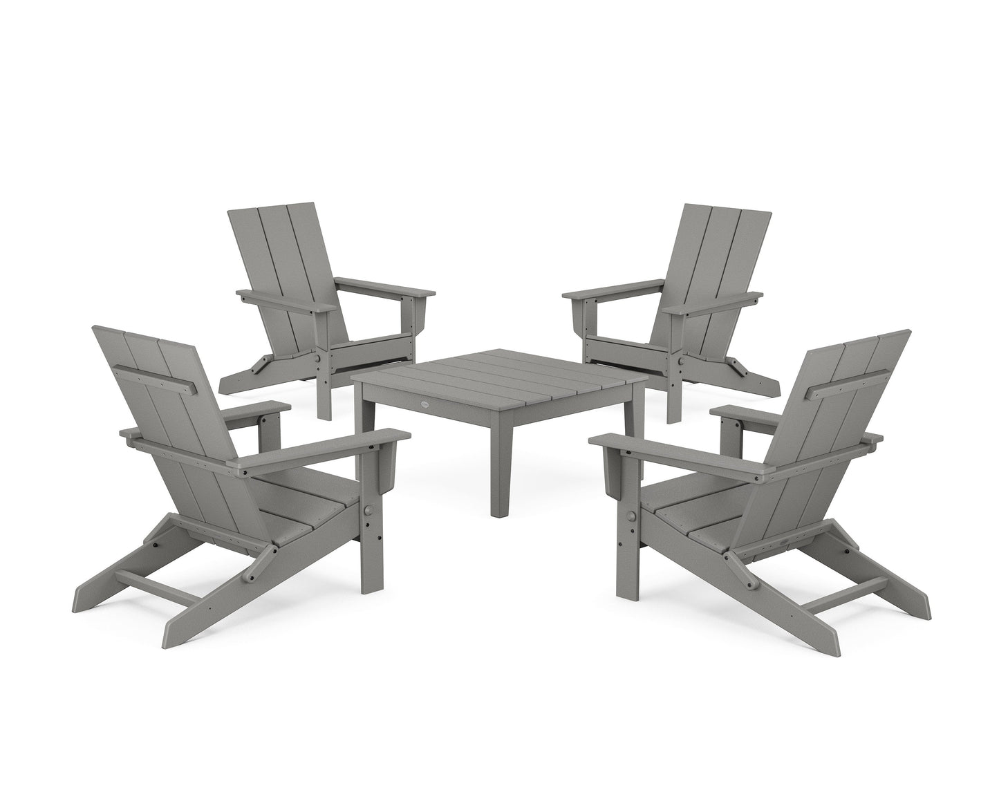 POLYWOOD 5-Piece Modern Studio Folding Adirondack Chair Conversation Group — Slate Grey