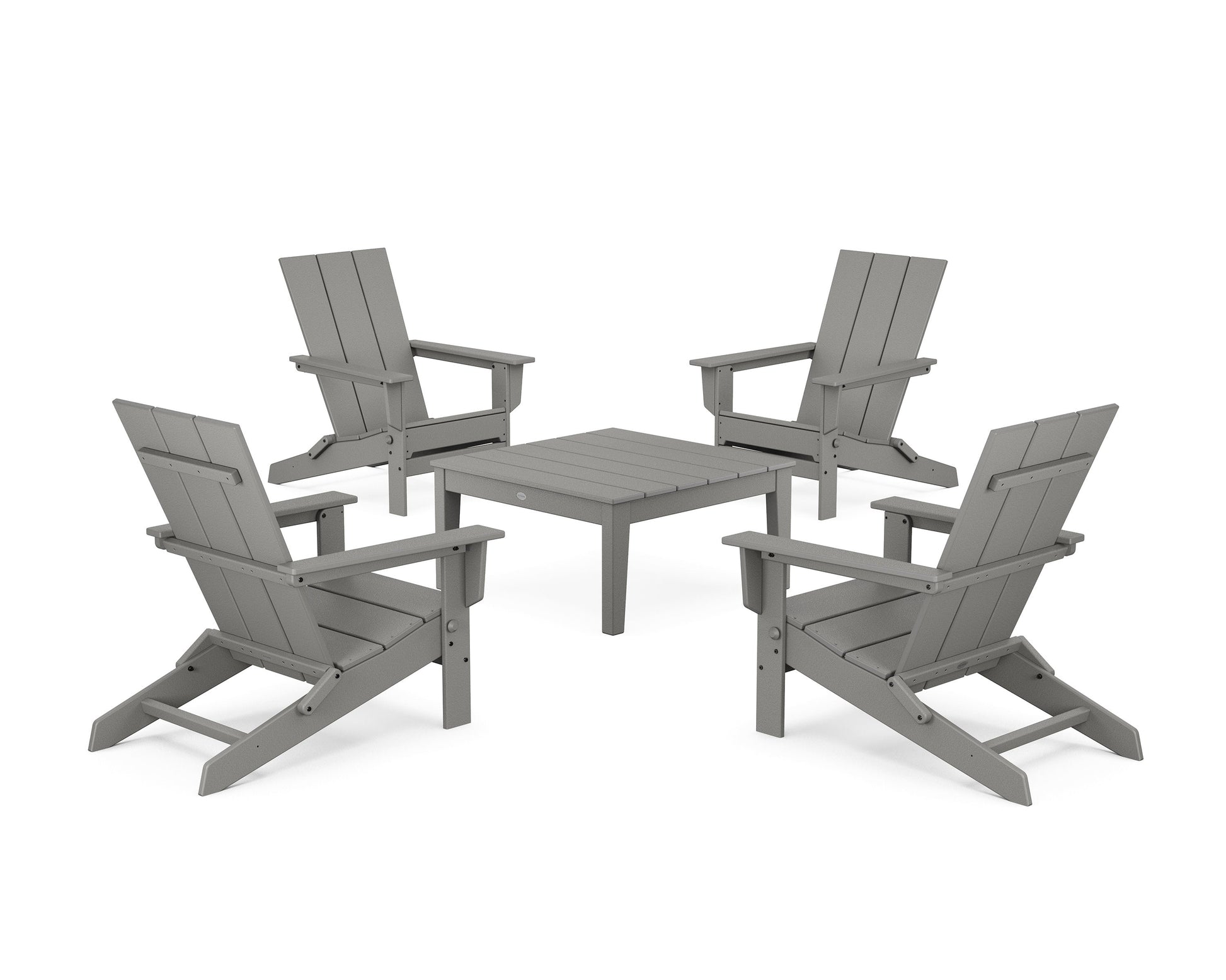 POLYWOOD 5-Piece Modern Studio Folding Adirondack Chair Conversation Group — Slate Grey