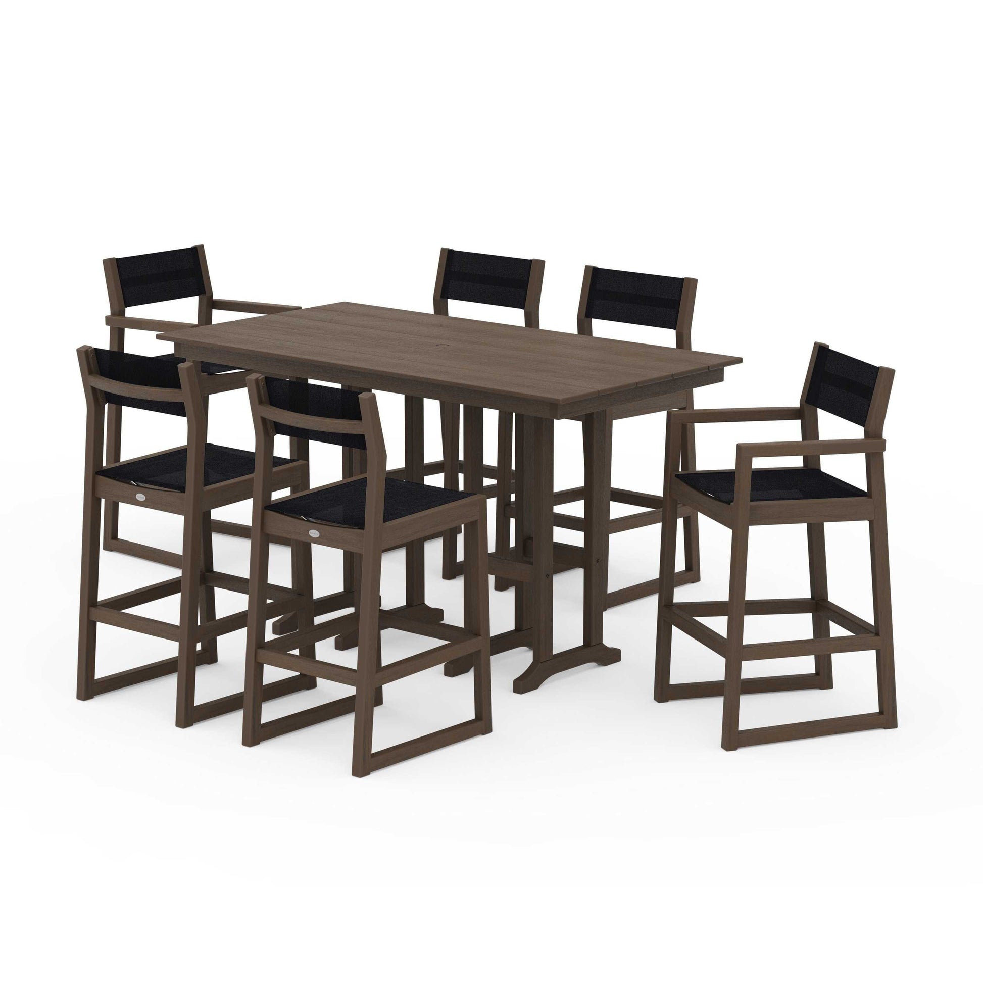 POLYWOOD EDGE Sling 7-Piece Farmhouse Bar Set — Kona / Black Sling