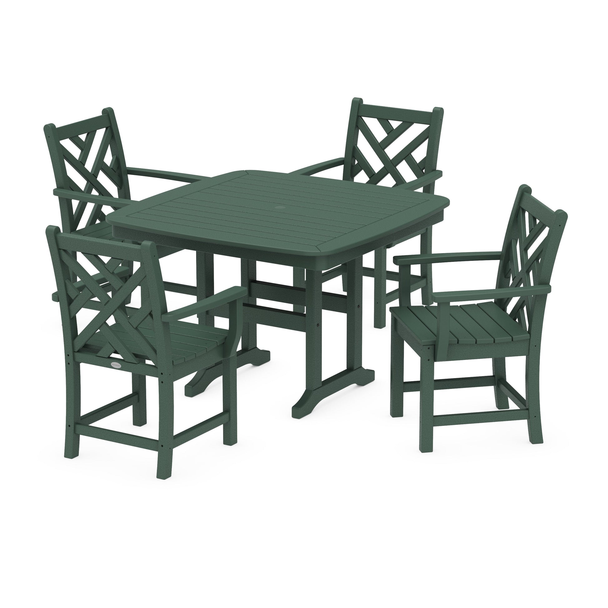 POLYWOOD Chippendale 5-Piece Dining Set with Trestle Legs — Green