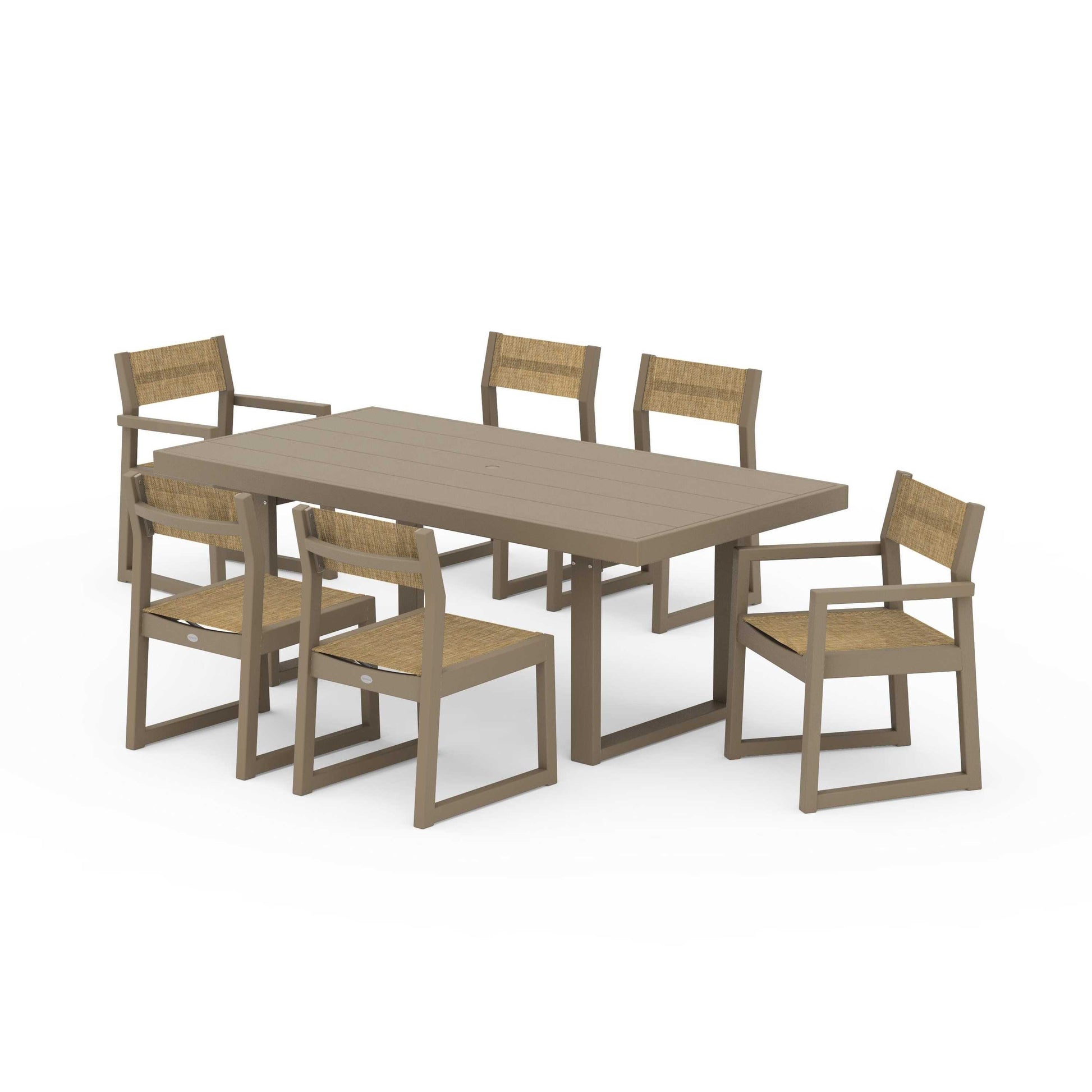 POLYWOOD EDGE Sling 7-Piece Dining Set — Vintage Sahara / Burlap Sling