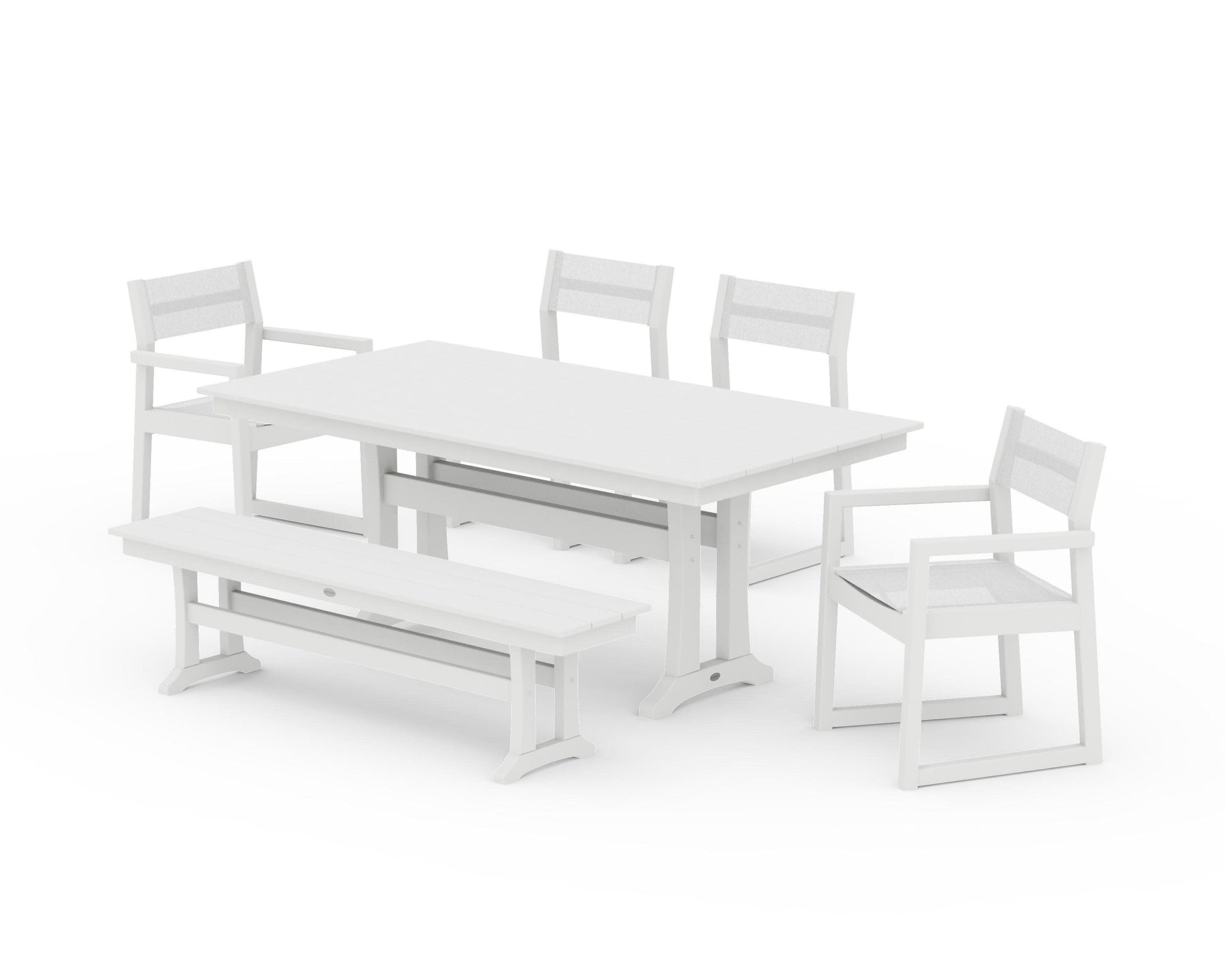 POLYWOOD EDGE Sling 6-Piece Farmhouse Dining Set With Trestle Legs — White / White Sling