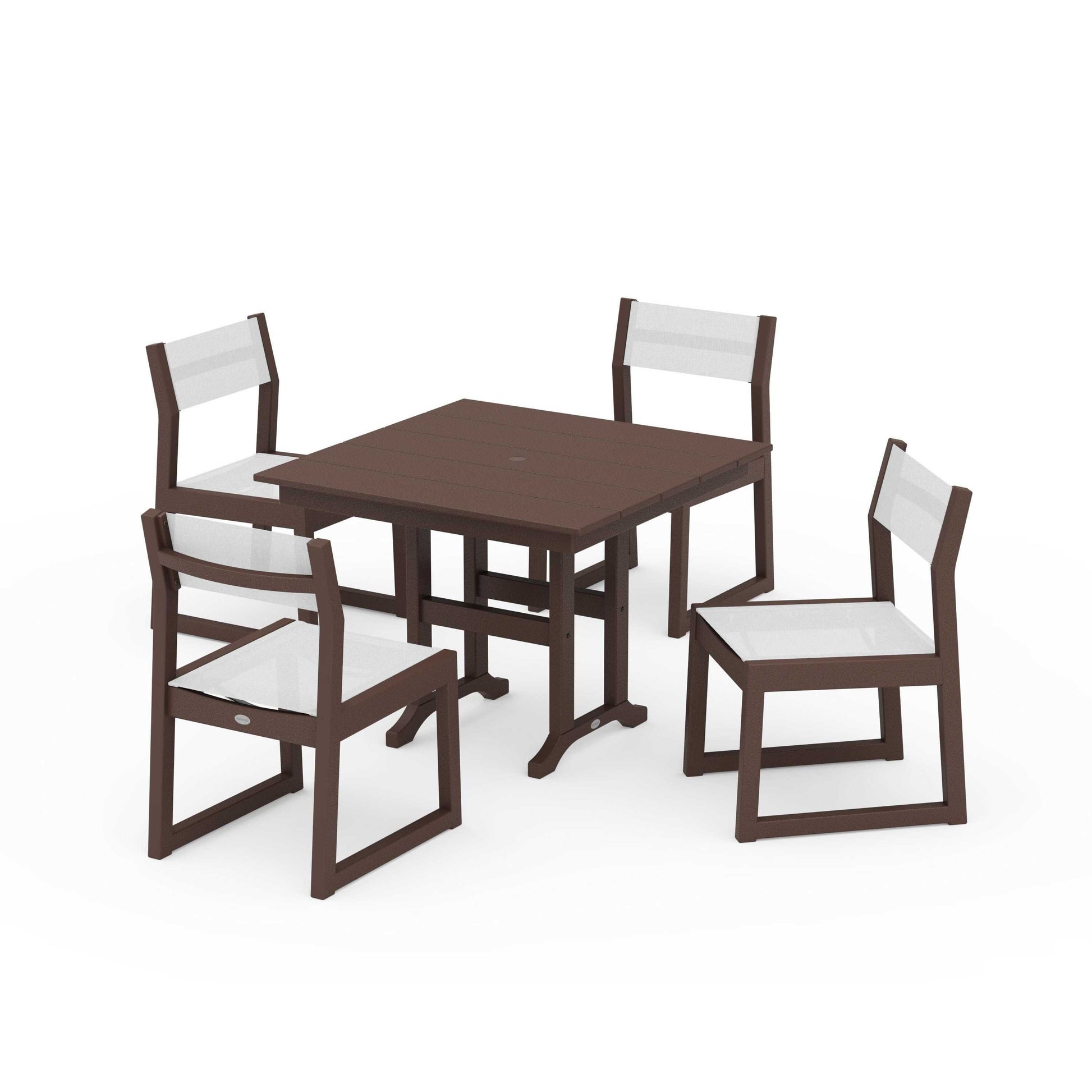 POLYWOOD EDGE Sling Side Chair 5-Piece Farmhouse Dining Set — Mahogany / White Sling