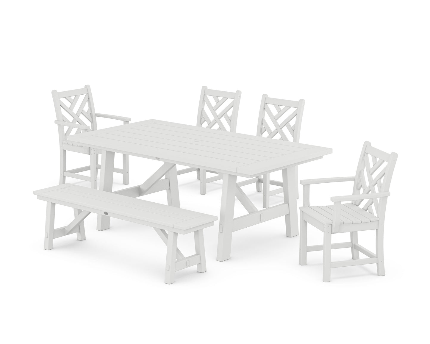 POLYWOOD Chippendale 6-Piece Rustic Farmhouse Dining Set With Bench — White