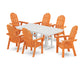 POLYWOOD Vineyard Curveback Adirondack Chair 7-Piece Farmhouse Dining Set — Tangerine / White
