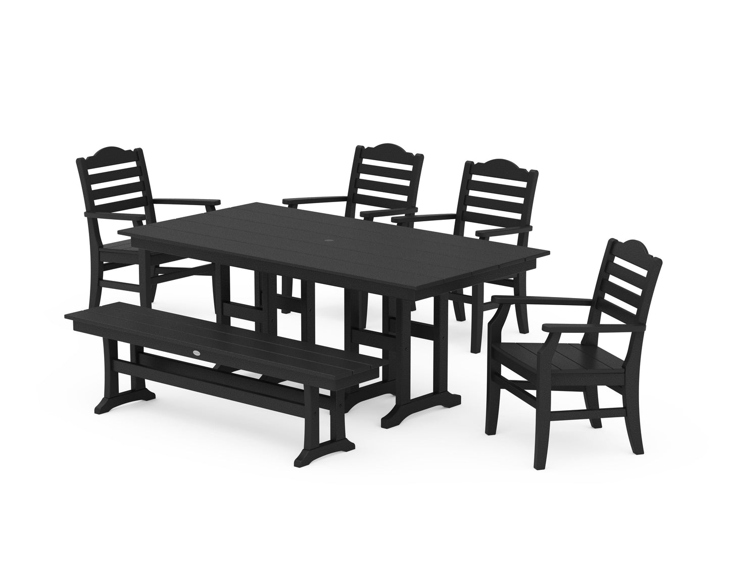 POLYWOOD Savannah 6-Piece Farmhouse Dining Set with Bench — Black