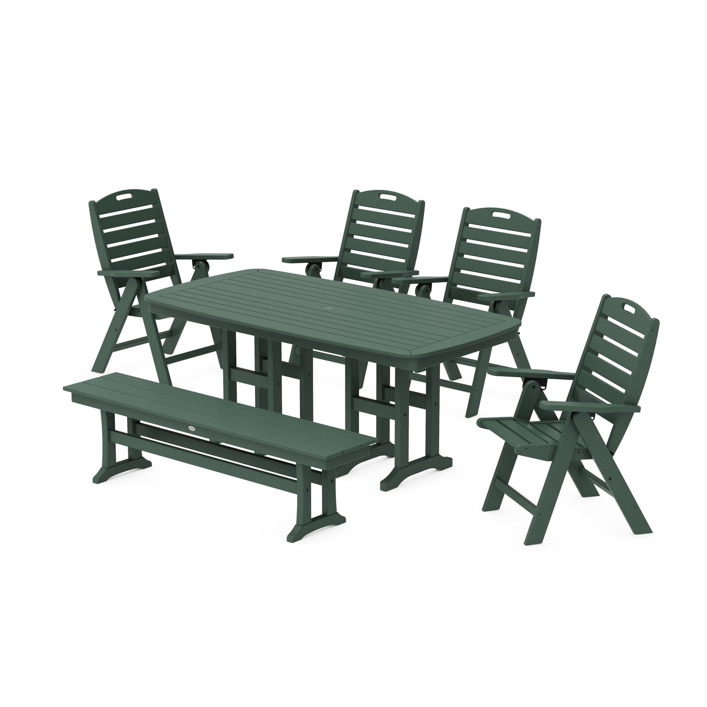 POLYWOOD Nautical Highback 6-Piece Dining Set with Bench — Green