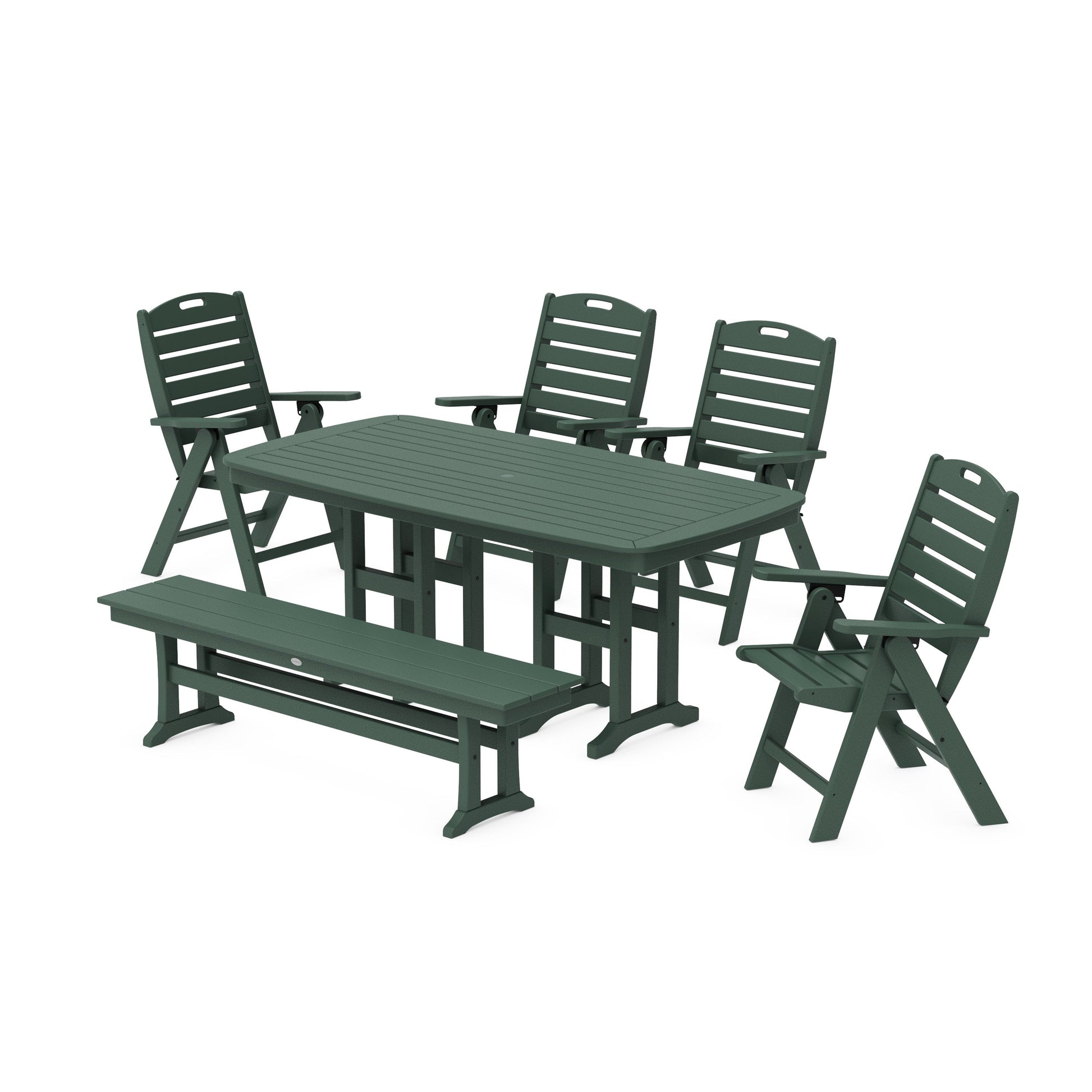 POLYWOOD Nautical Highback 6-Piece Dining Set with Bench — Green