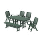 POLYWOOD Nautical Highback 6-Piece Dining Set with Bench — Green