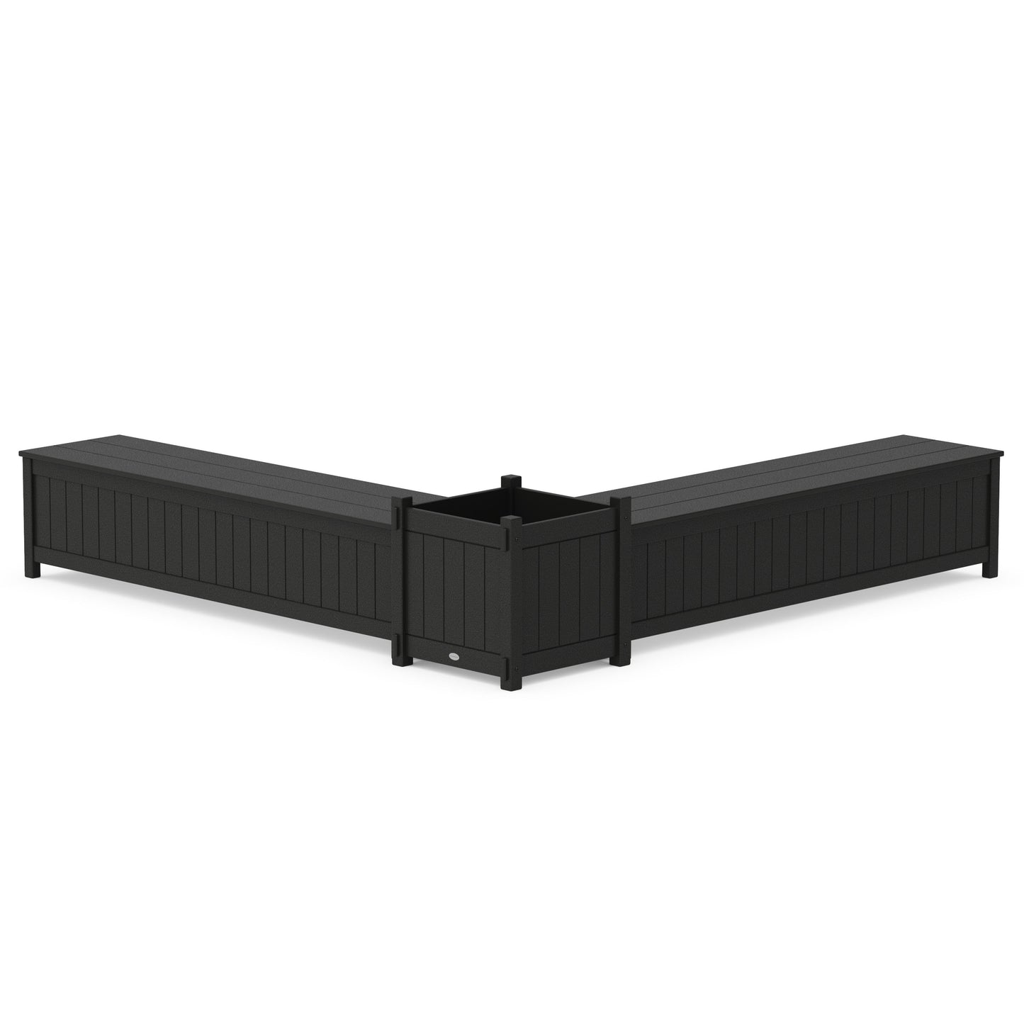 POLYWOOD 72" Vineyard L- Shaped Planter Storage Bench Set- Large — Black
