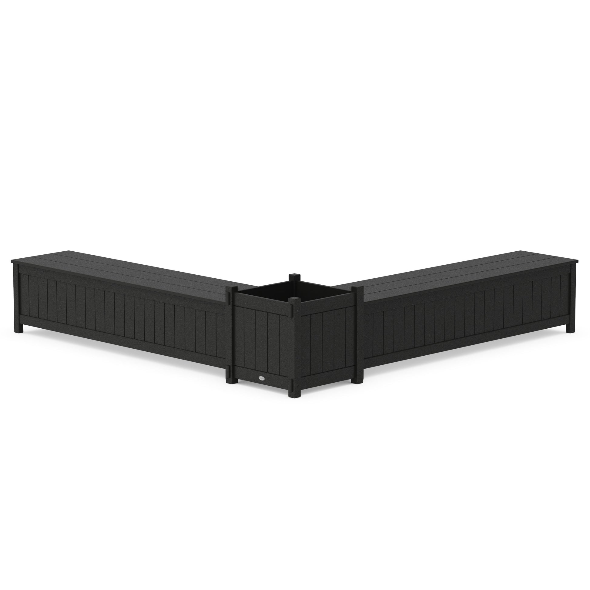 POLYWOOD 72" Vineyard L- Shaped Planter Storage Bench Set- Large — Black