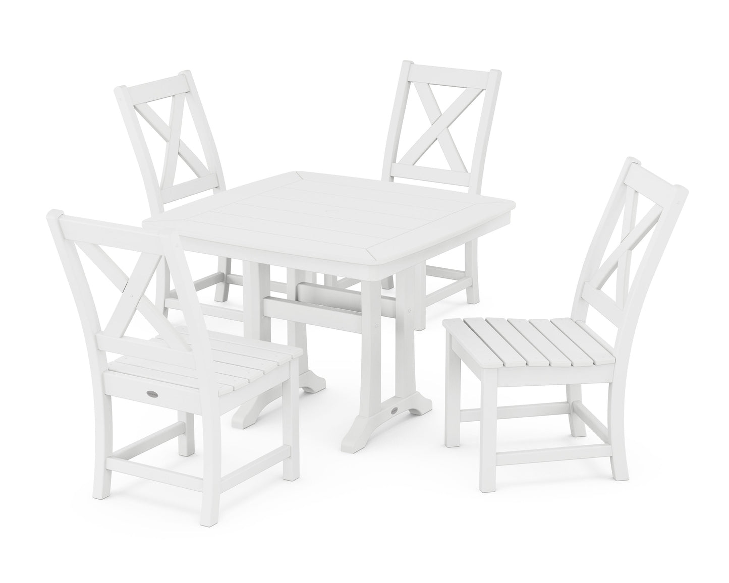 POLYWOOD Braxton Side Chair 5-Piece Dining Set with Trestle Legs — White