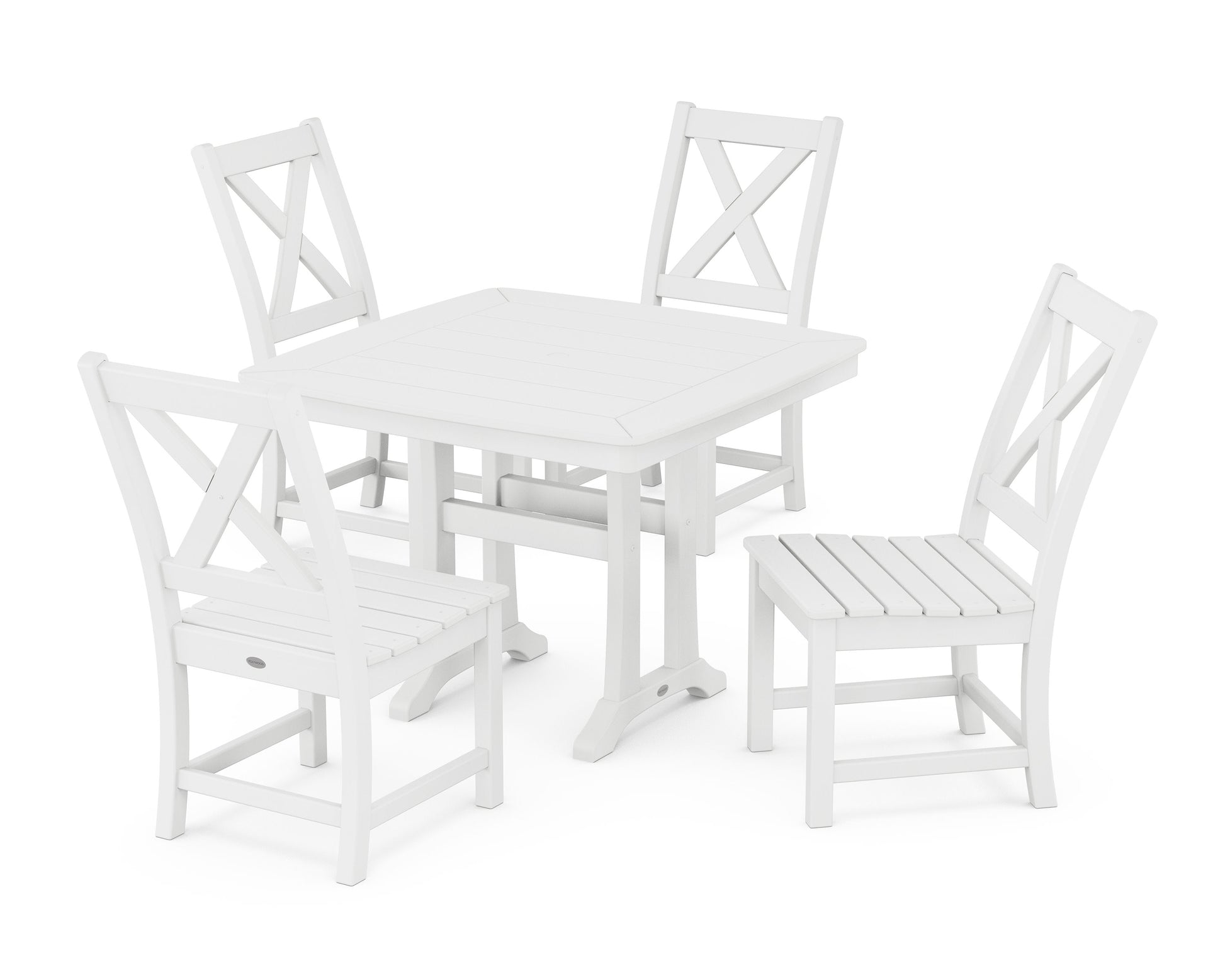 POLYWOOD Braxton Side Chair 5-Piece Dining Set with Trestle Legs — White