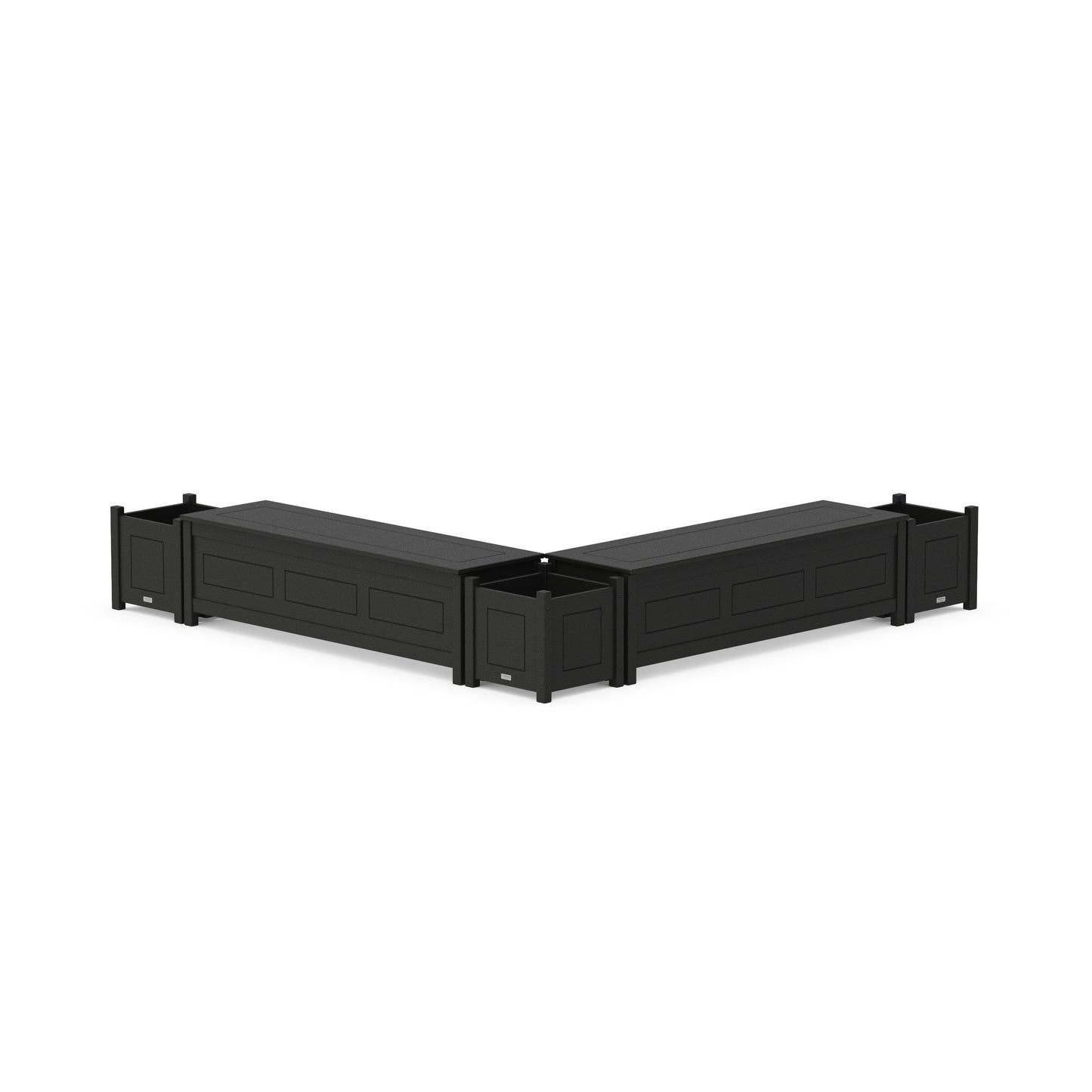 POLYWOOD 60" Country Living L- Shaped Planter Storage Bench Corner Set — Black