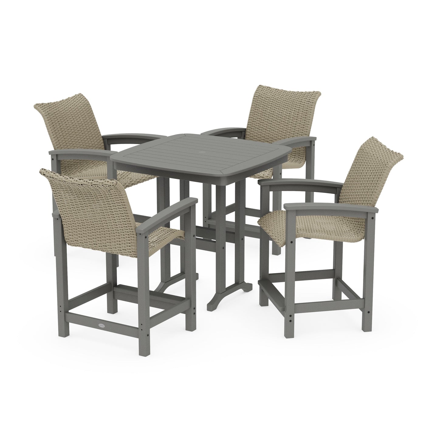 POLYWOOD Coastal Woven 5-Piece Counter Set — Slate Grey / Dune Grass