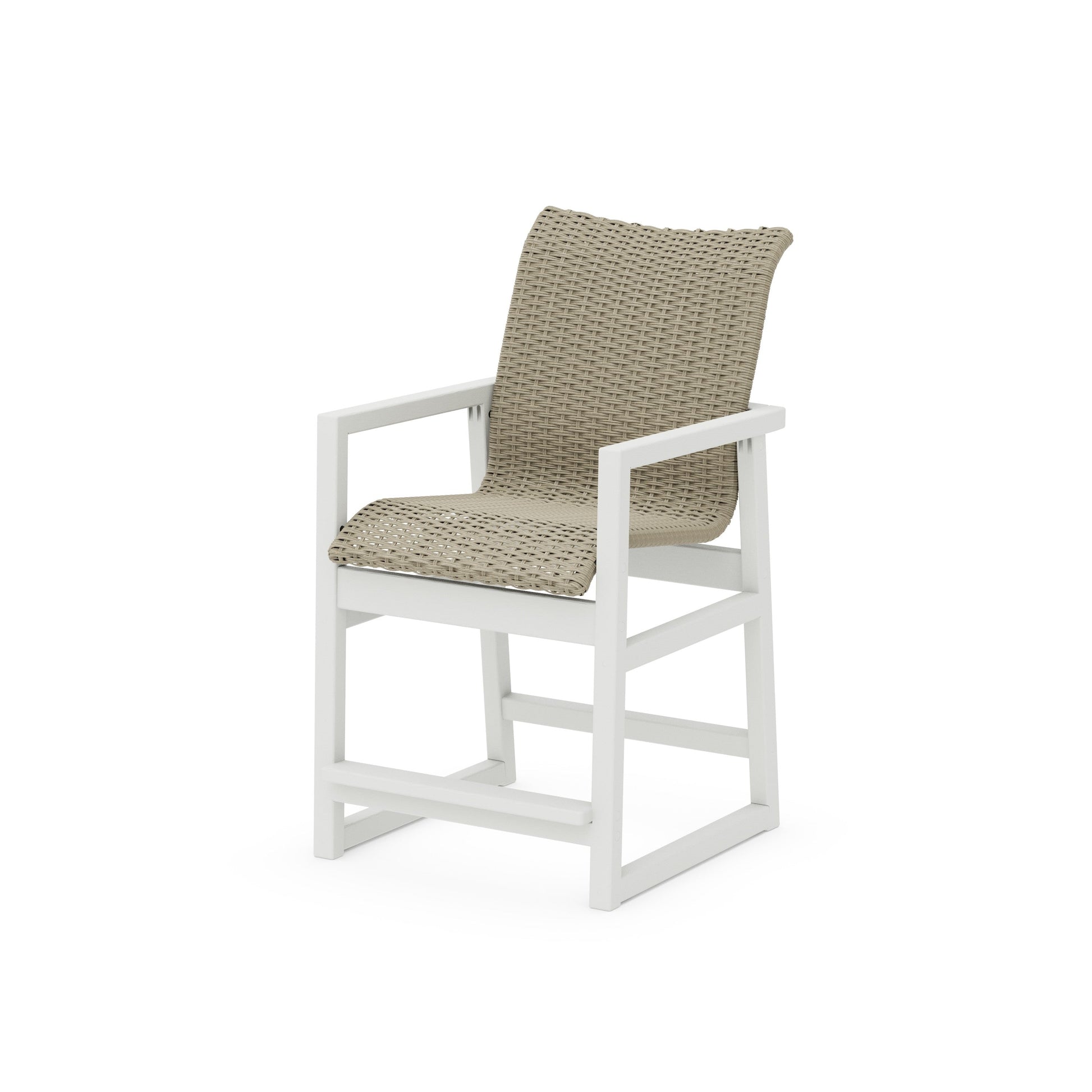 POLYWOOD EDGE Woven Counter Arm Chair — Vintage White / Dune Grass