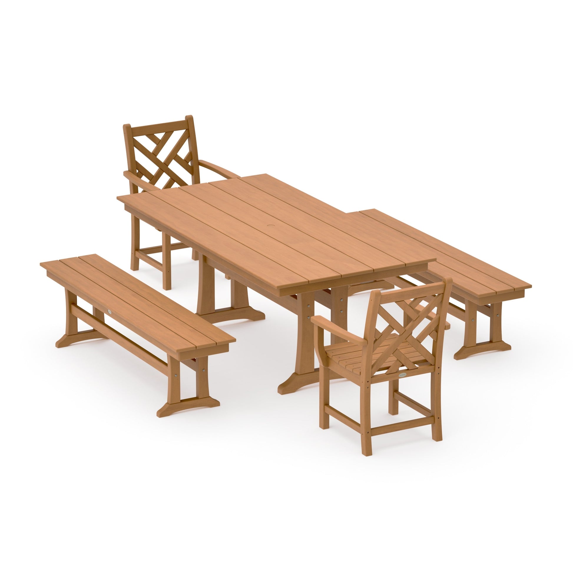 POLYWOOD Chippendale 5-Piece Farmhouse Dining Set With Trestle Legs — Natural