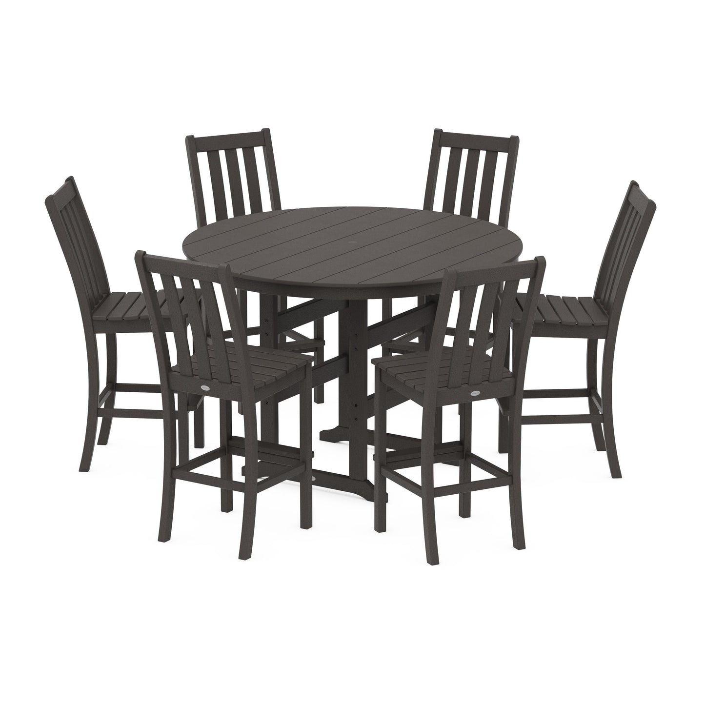POLYWOOD Vineyard 7-Piece Side Chair Round Farmhouse Bar Set — Vintage Coffee