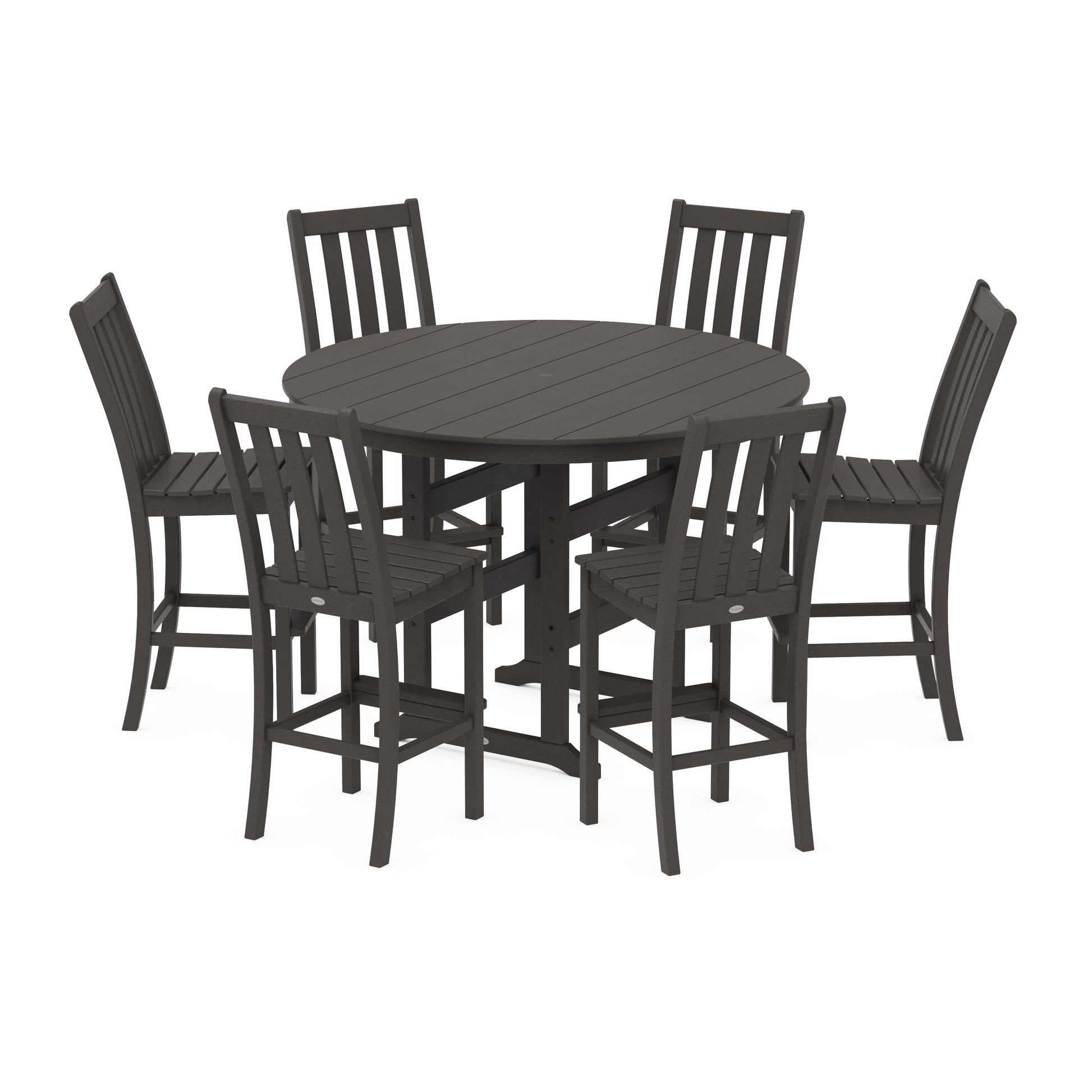 POLYWOOD Vineyard 7-Piece Side Chair Round Farmhouse Bar Set — Vintage Coffee