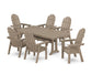 POLYWOOD Vineyard Curveback Adirondack Chair 7-Piece Farmhouse Dining Set with Trestle Legs — Vintage Sahara