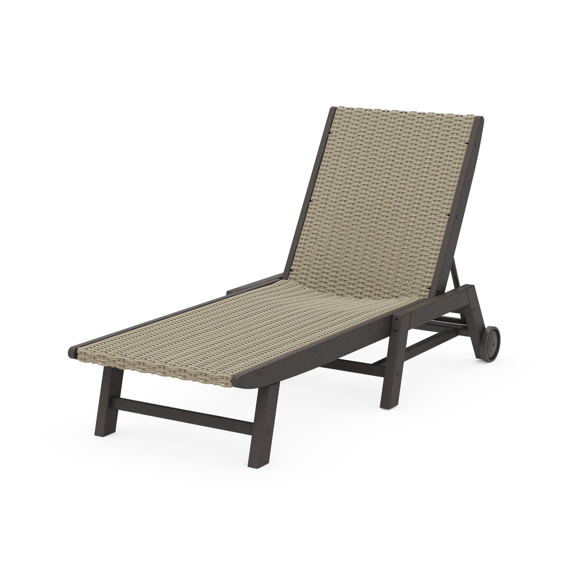 POLYWOOD Coastal Woven Chaise with Wheels — Vintage Coffee / Dune Grass