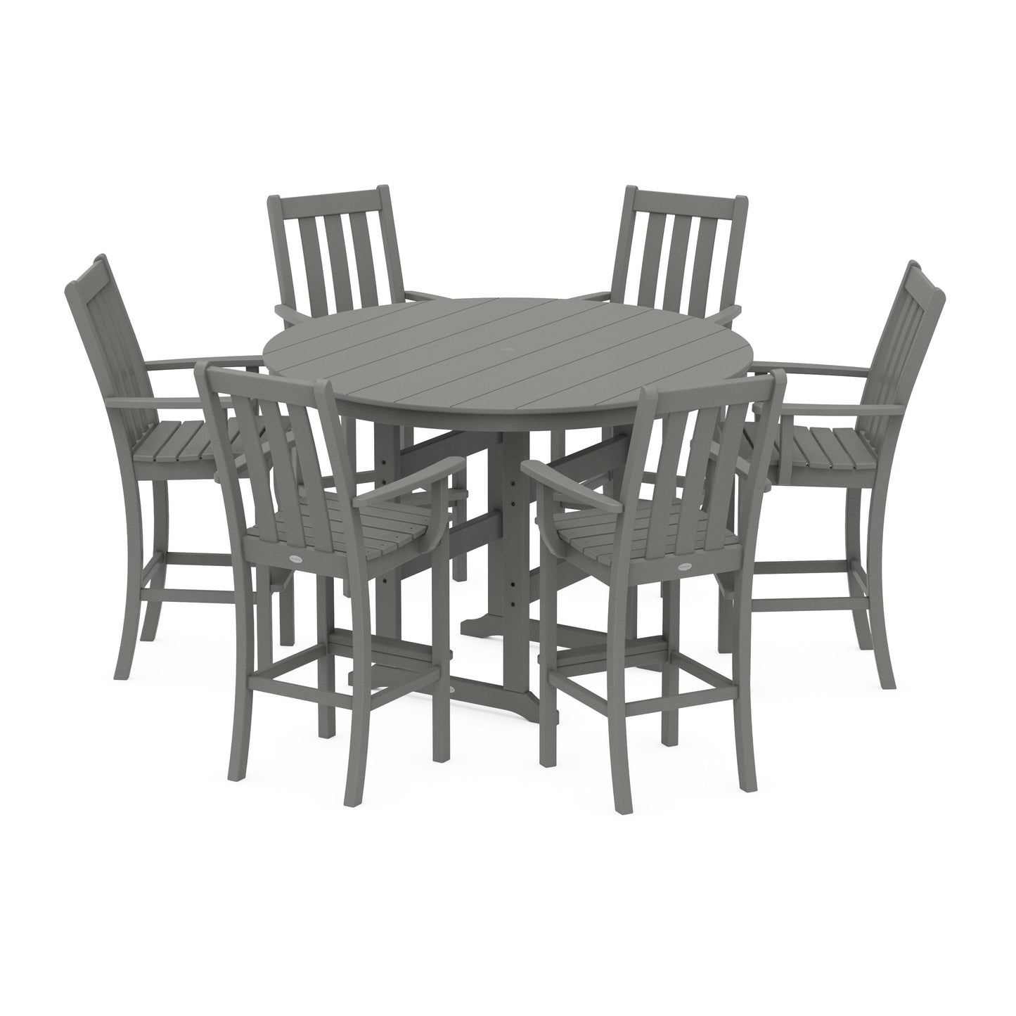 POLYWOOD Vineyard 7-Piece Arm Chair Round Farmhouse Bar Set — Slate Grey