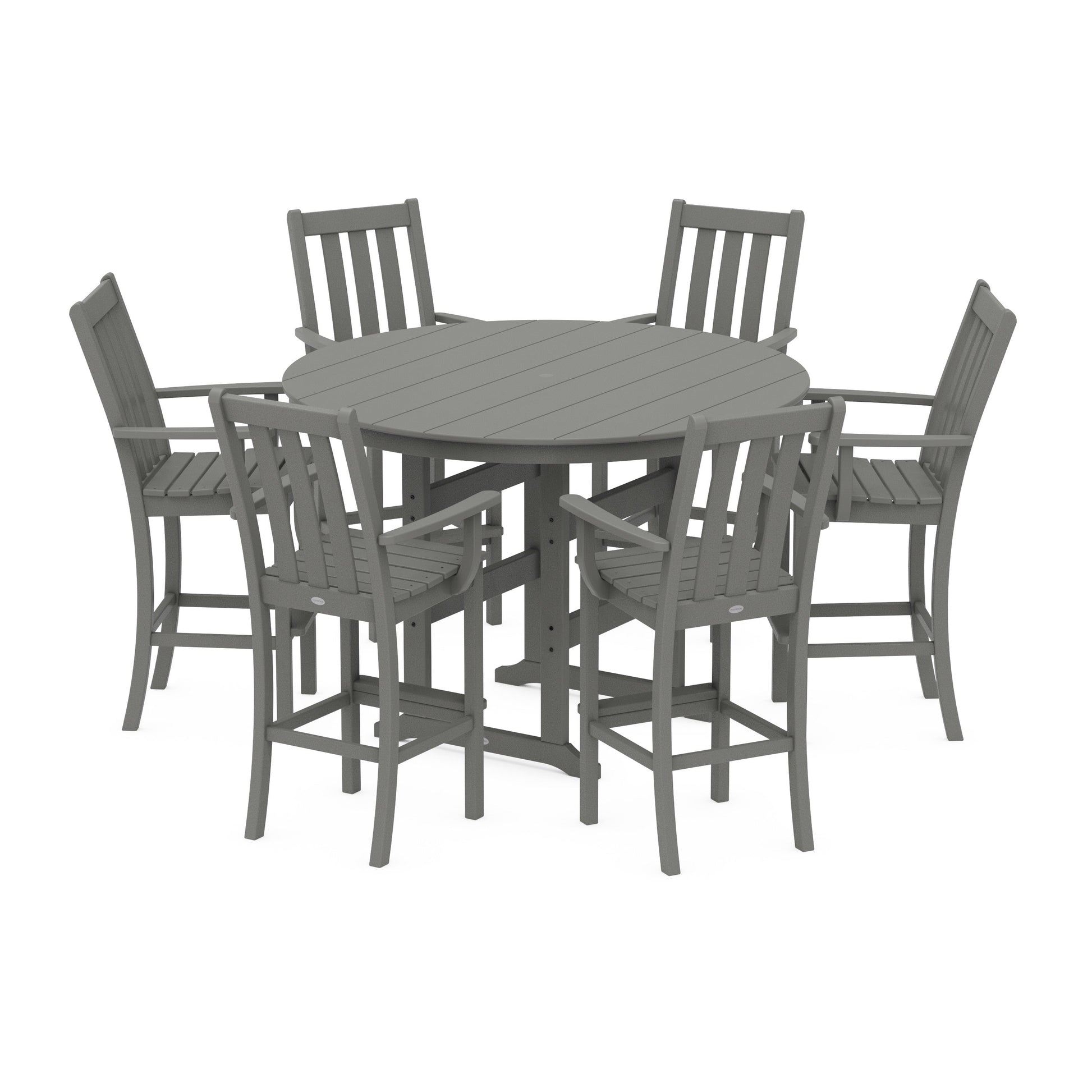POLYWOOD Vineyard 7-Piece Arm Chair Round Farmhouse Bar Set — Slate Grey