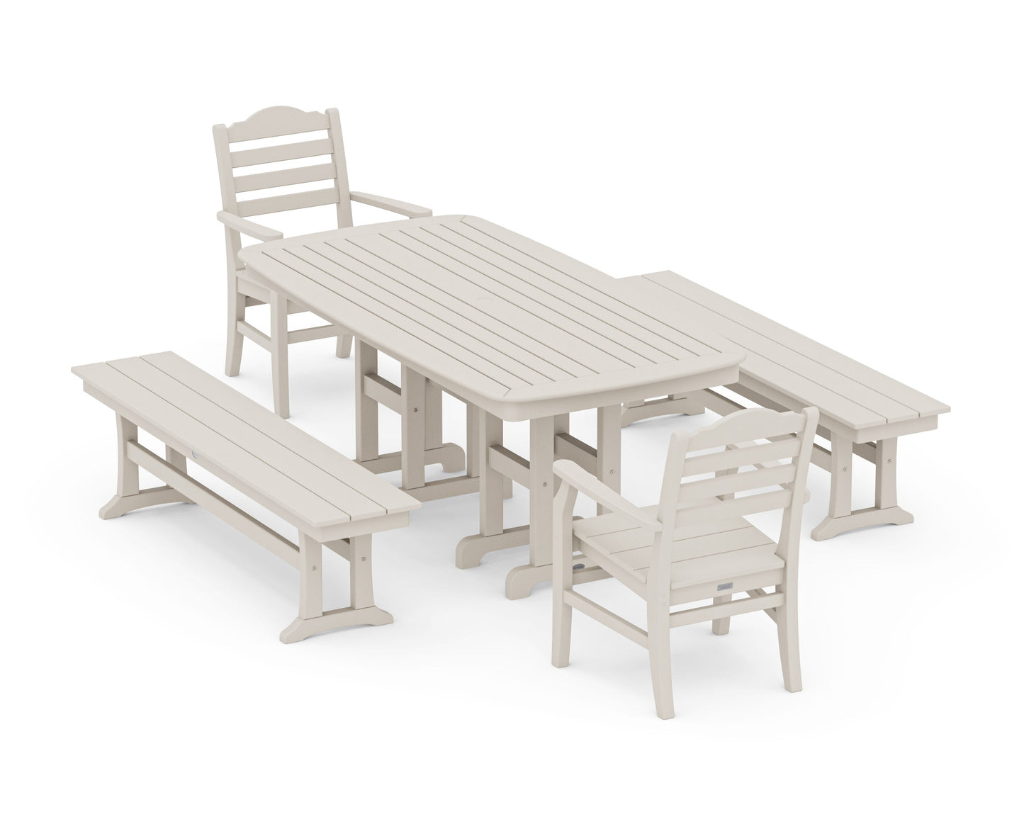 POLYWOOD Savannah 5-Piece Dining Set with Benches — Sand