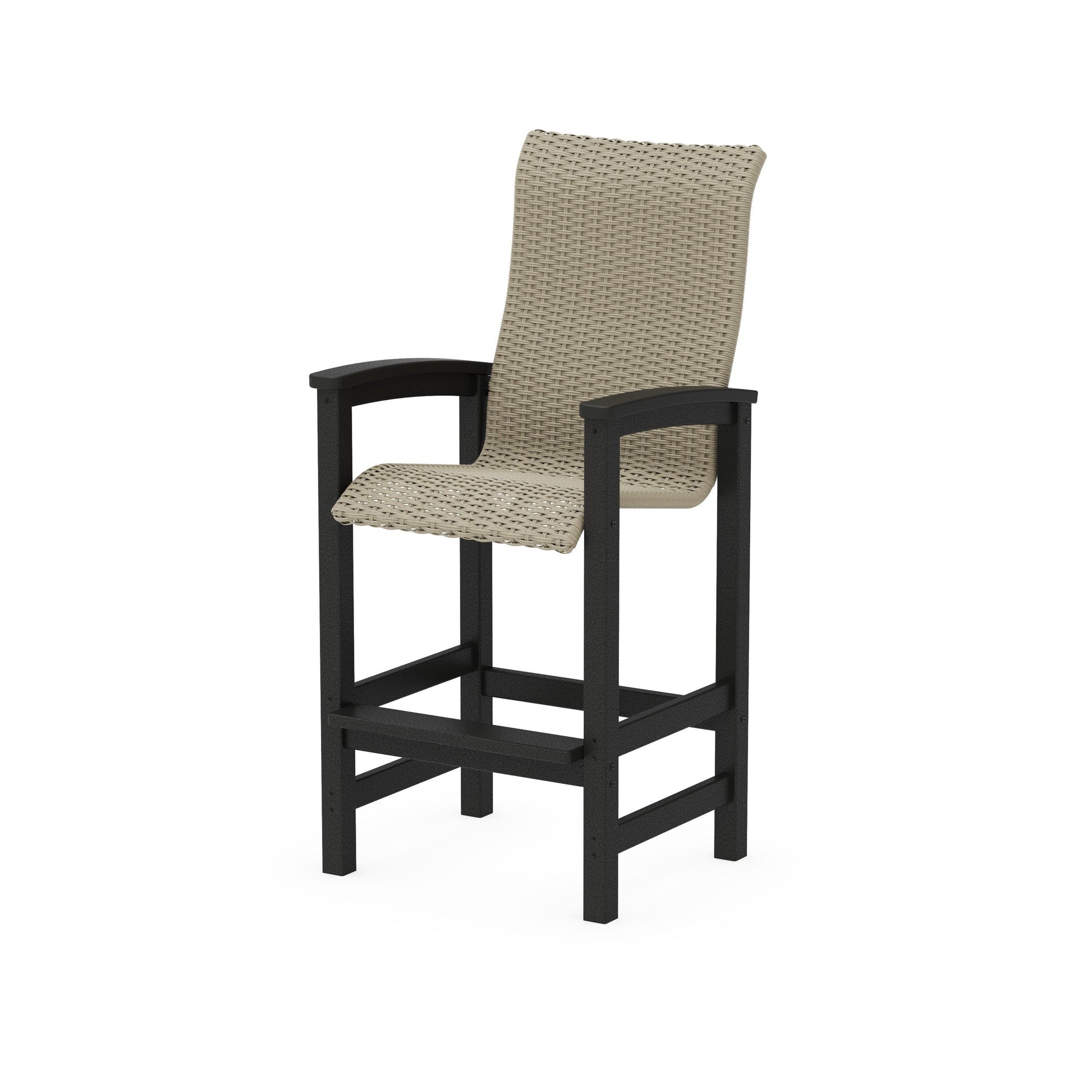 POLYWOOD Coastal Woven High-Back Bar Chair — Black / Dune Grass