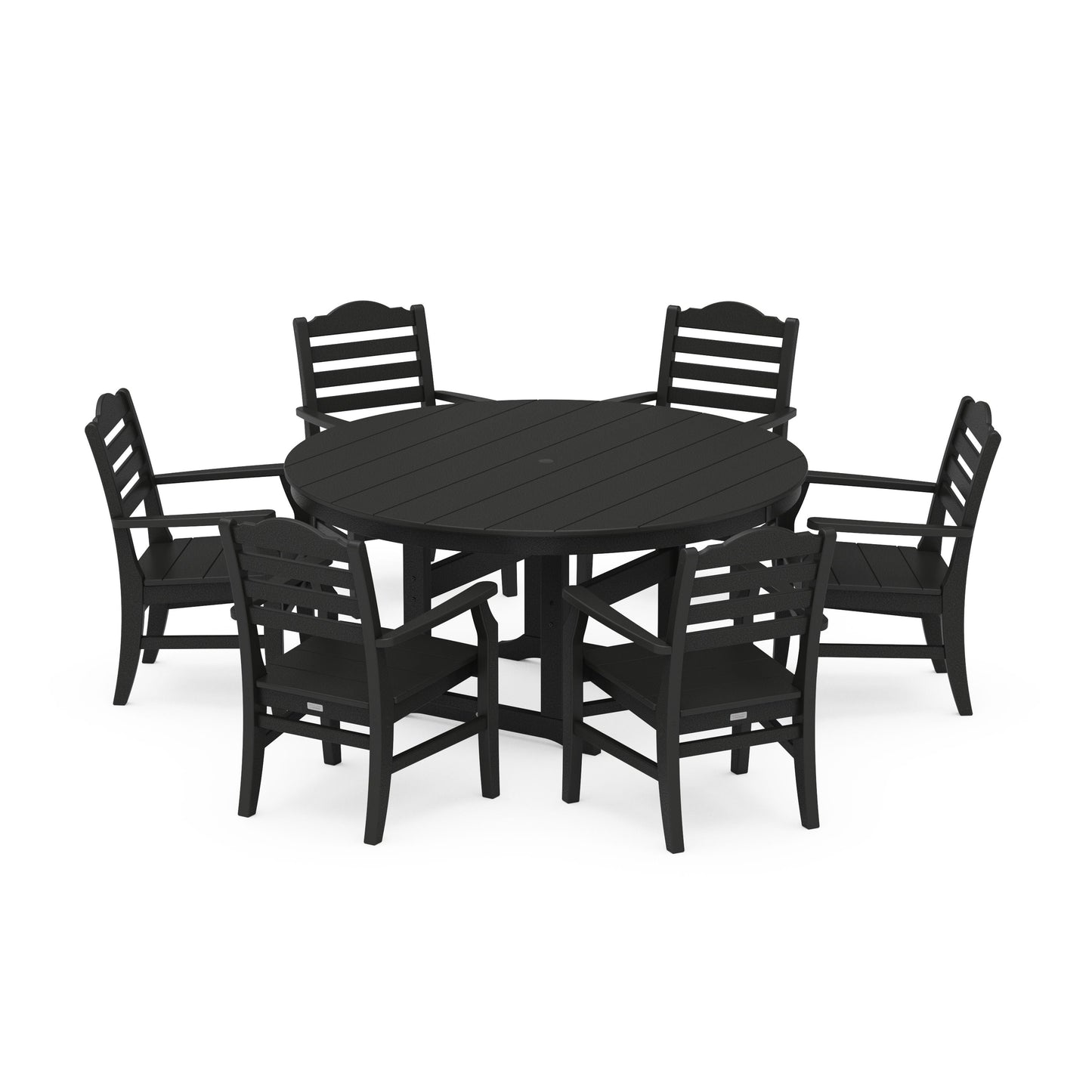 POLYWOOD Savannah 7-Piece Arm Chair Round Farmhouse Dining Set — Black