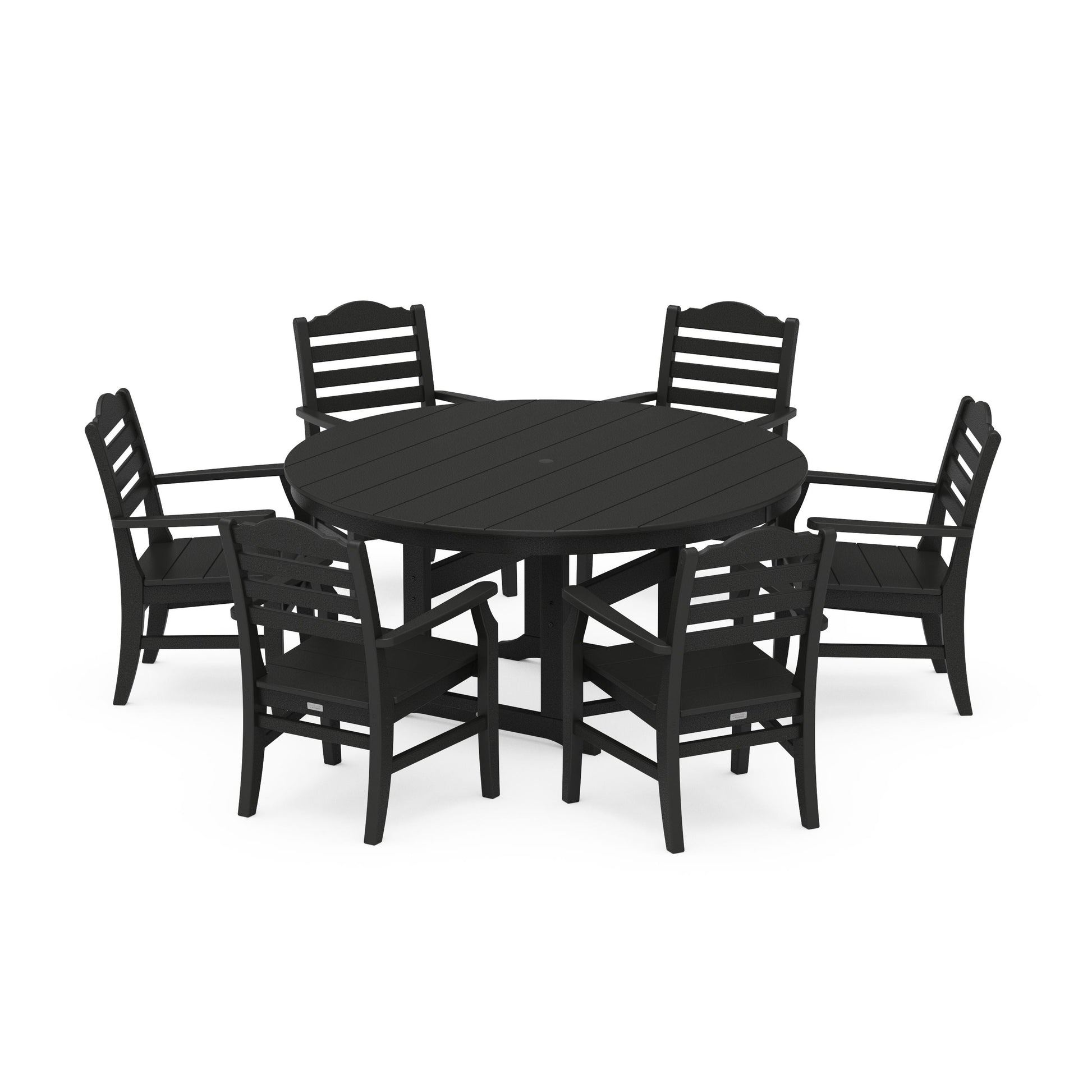 POLYWOOD Savannah 7-Piece Arm Chair Round Farmhouse Dining Set — Black