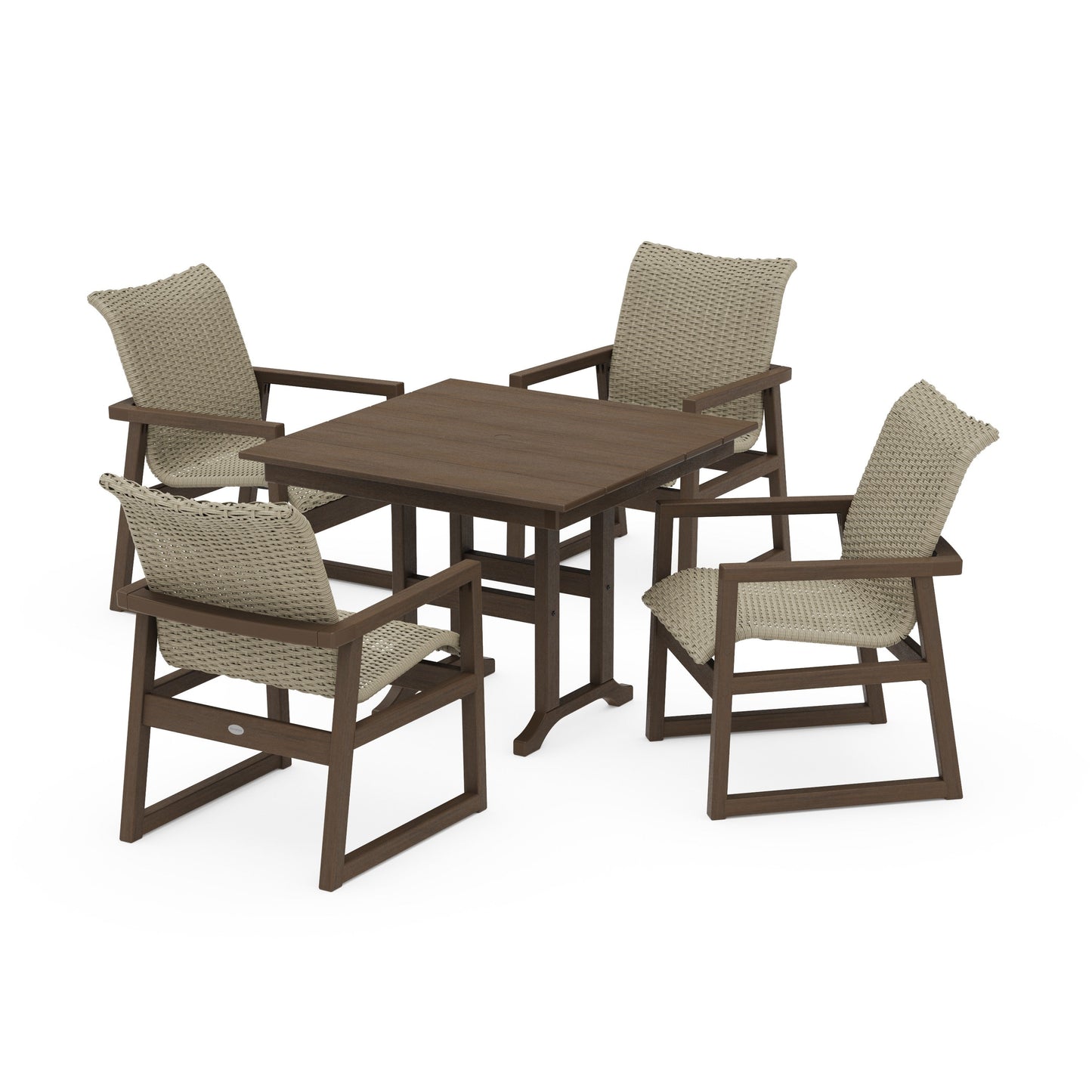 POLYWOOD EDGE Woven 5-Piece Farmhouse Dining Set — Kona / Dune Grass