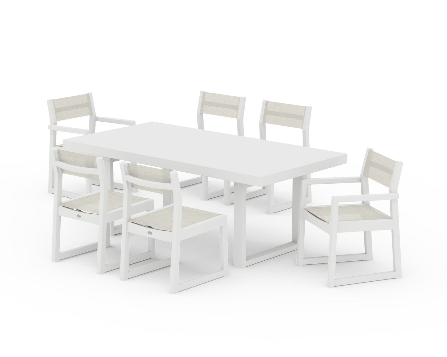 POLYWOOD EDGE Sling 7-Piece Dining Set — White / Parchment Sling