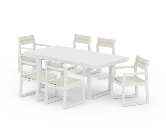 POLYWOOD EDGE Sling 7-Piece Dining Set — White / Parchment Sling
