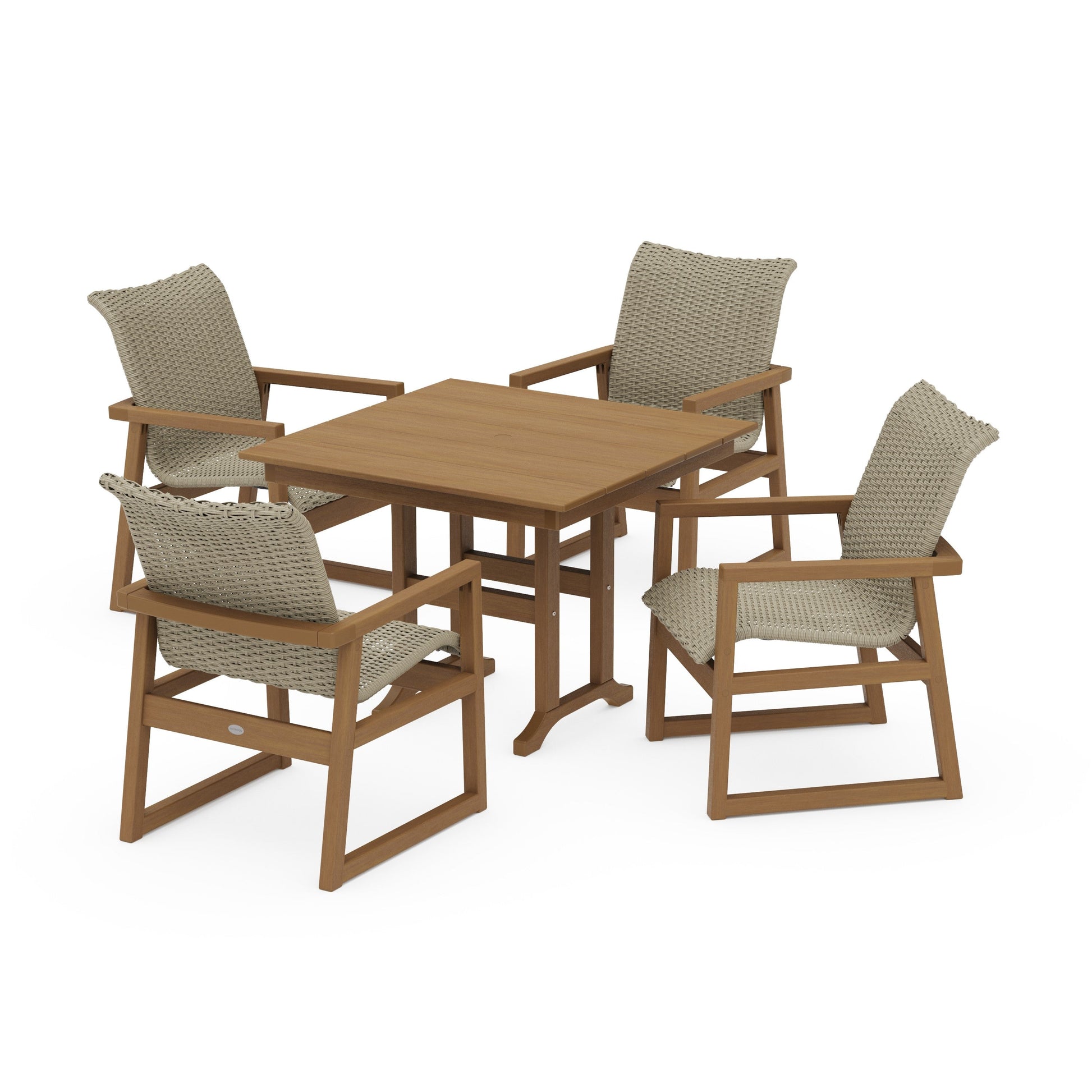 POLYWOOD EDGE Woven 5-Piece Farmhouse Dining Set — Natural / Dune Grass