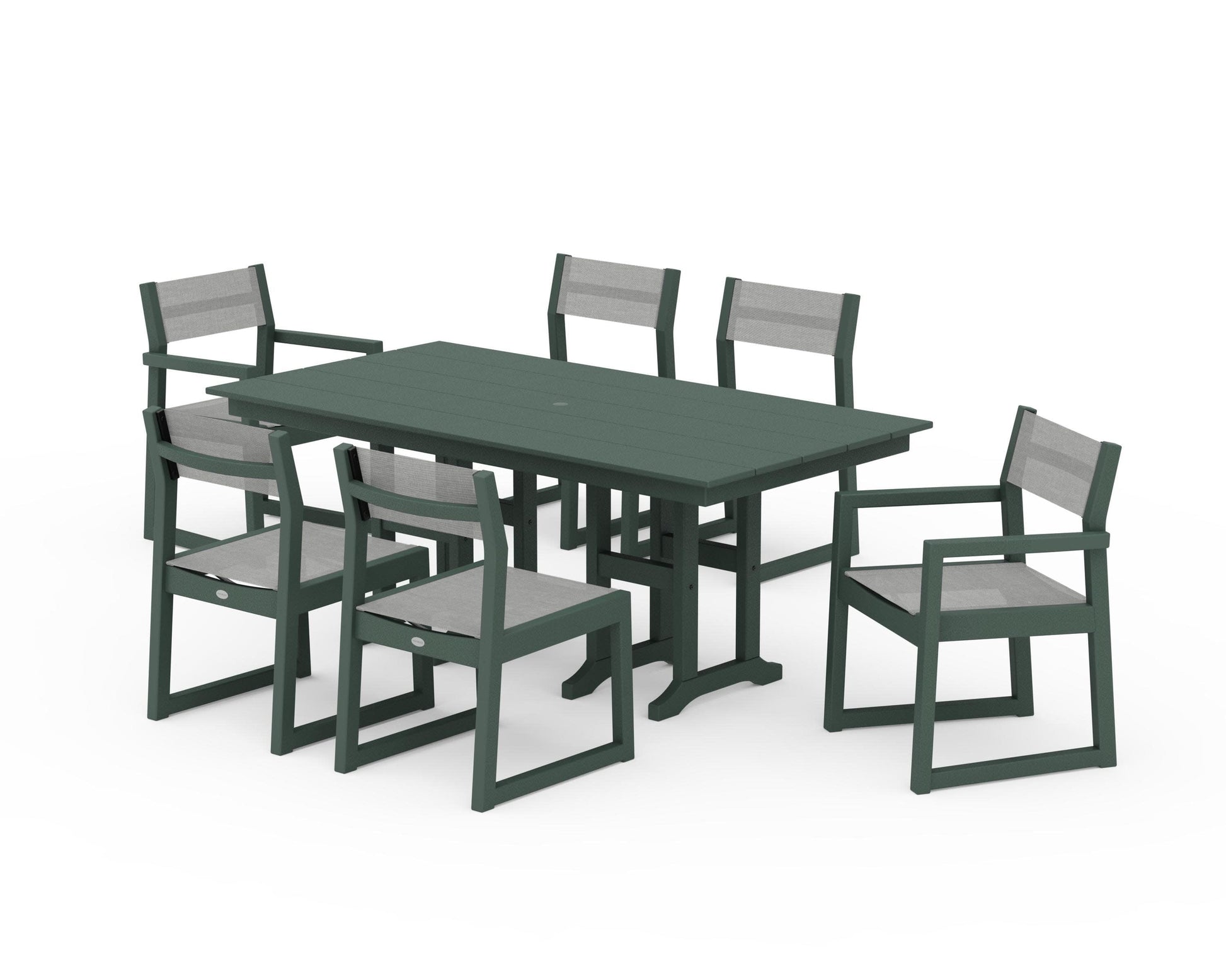 POLYWOOD EDGE Sling 7-Piece Farmhouse Dining Set — Green / Metallic Sling