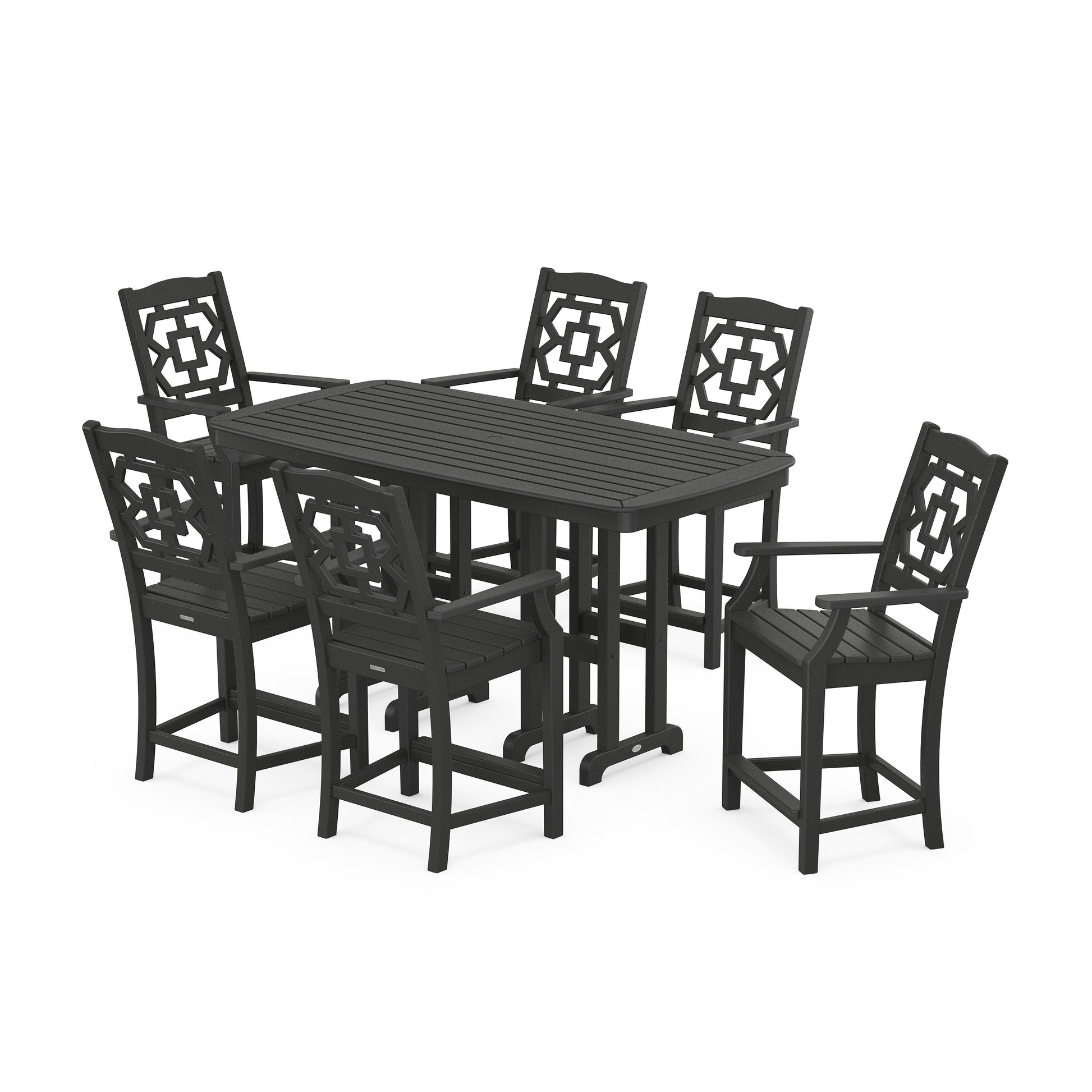 POLYWOOD Chinoiserie Arm Chair 7-Piece Counter Set — Black