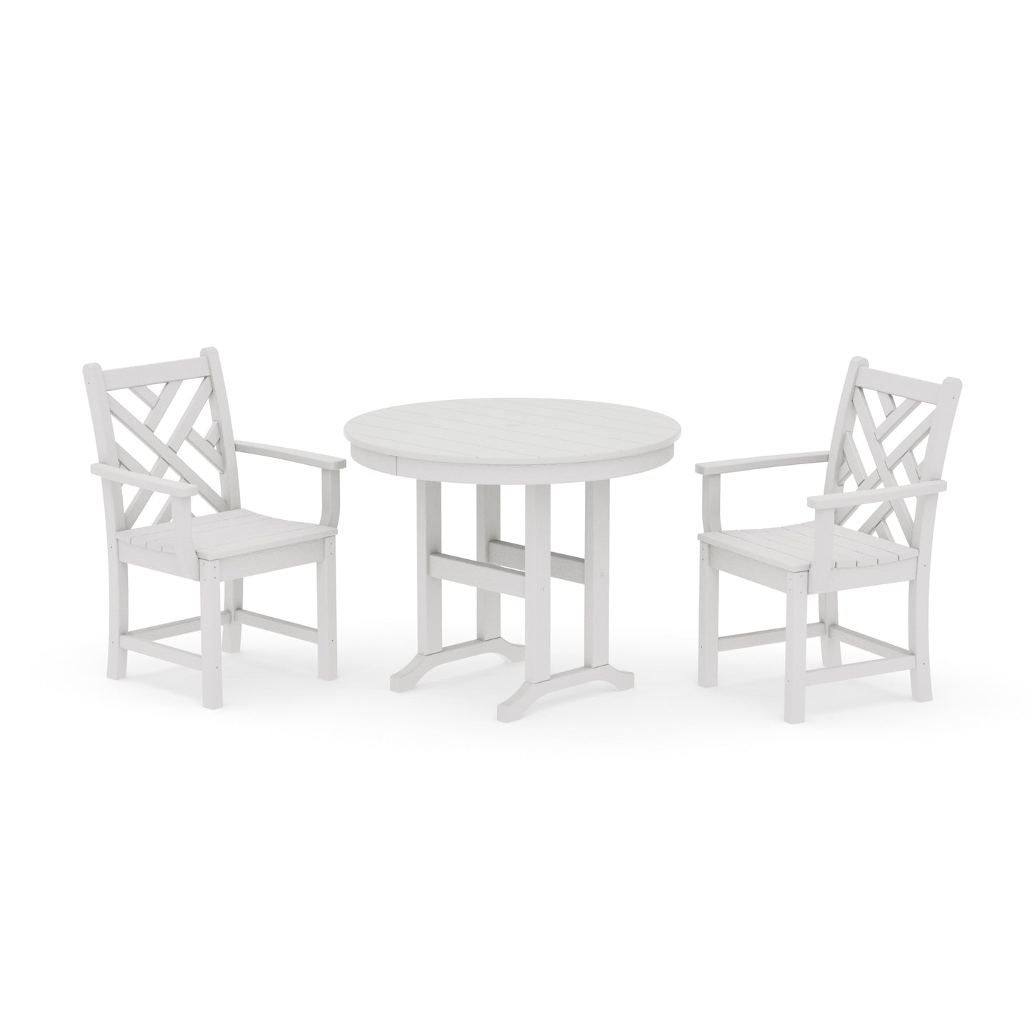 POLYWOOD Chippendale 3-Piece Round Dining Set — Vintage White