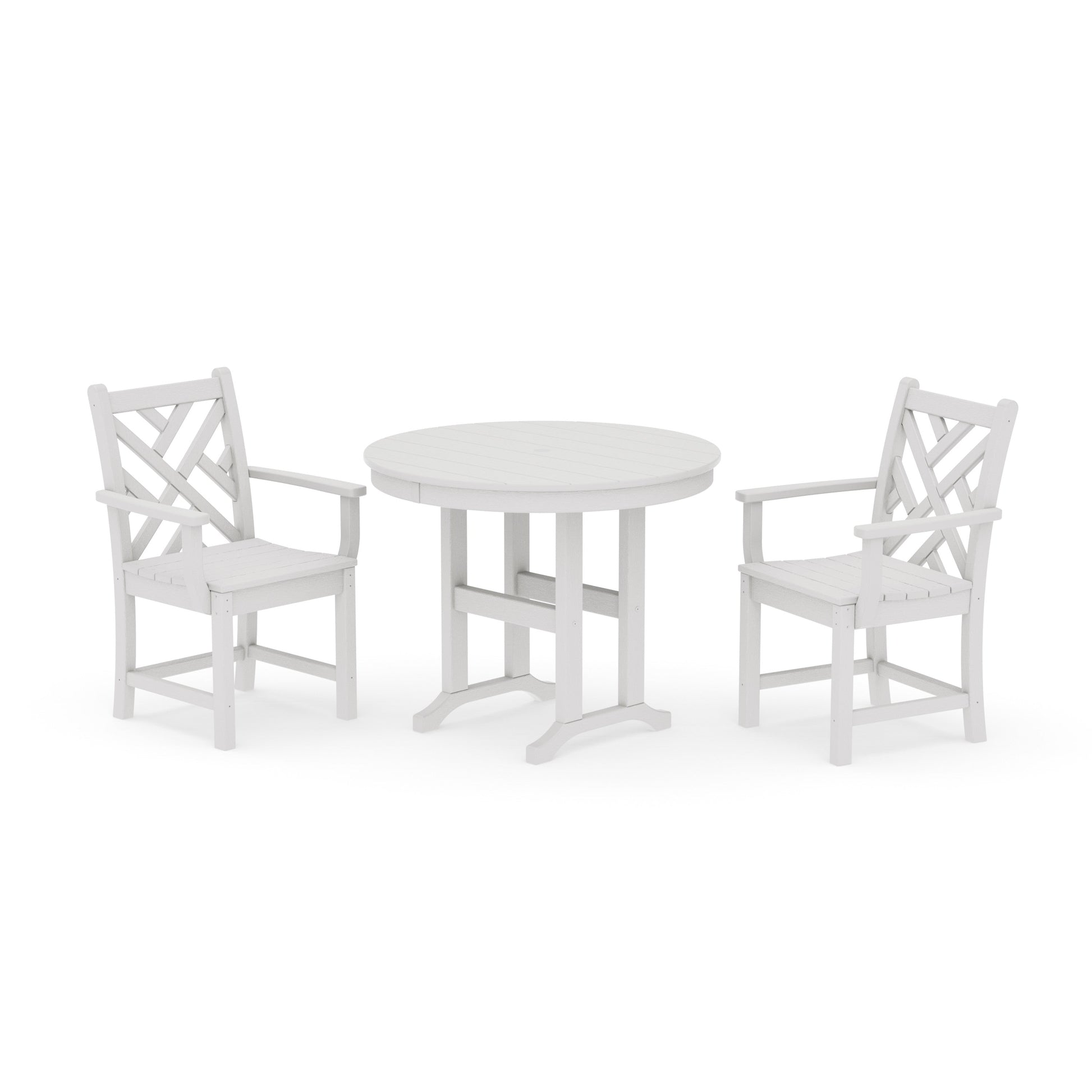POLYWOOD Chippendale 3-Piece Round Dining Set — Vintage White