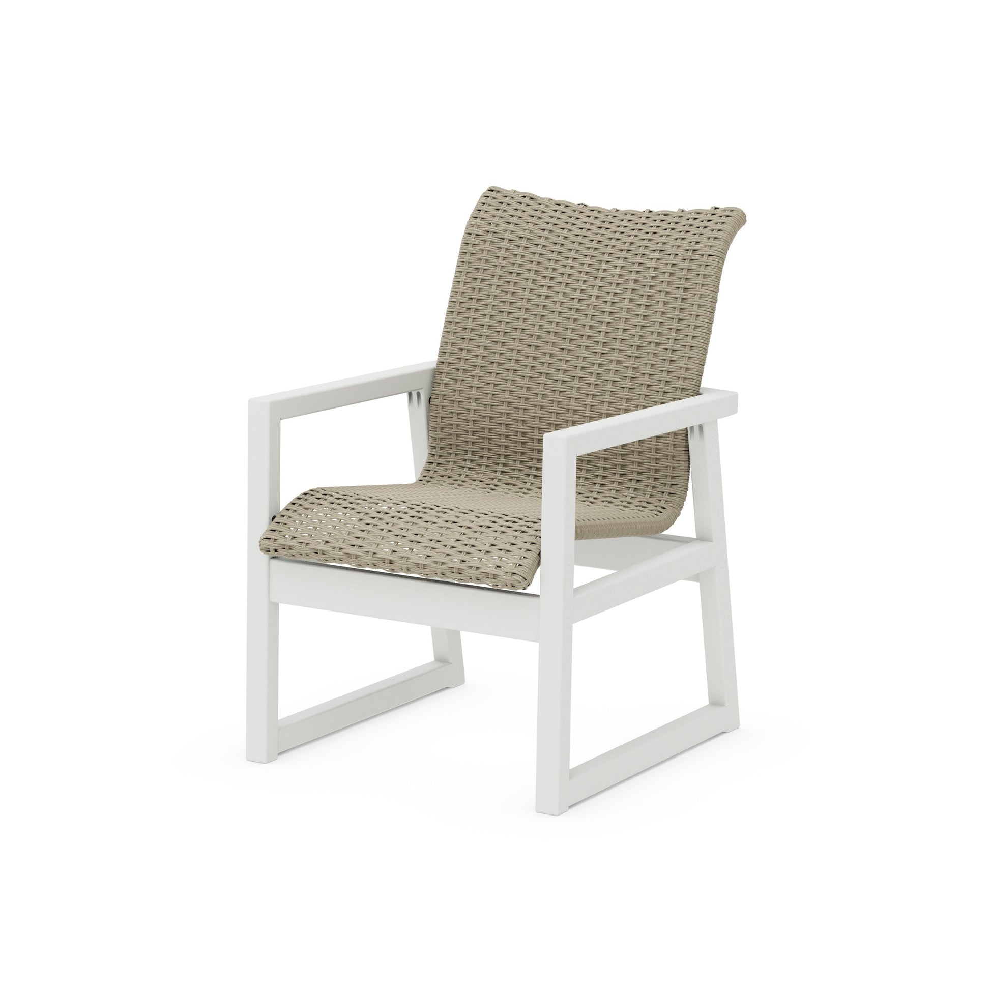 POLYWOOD EDGE Woven Dining Arm Chair — White / Dune Grass