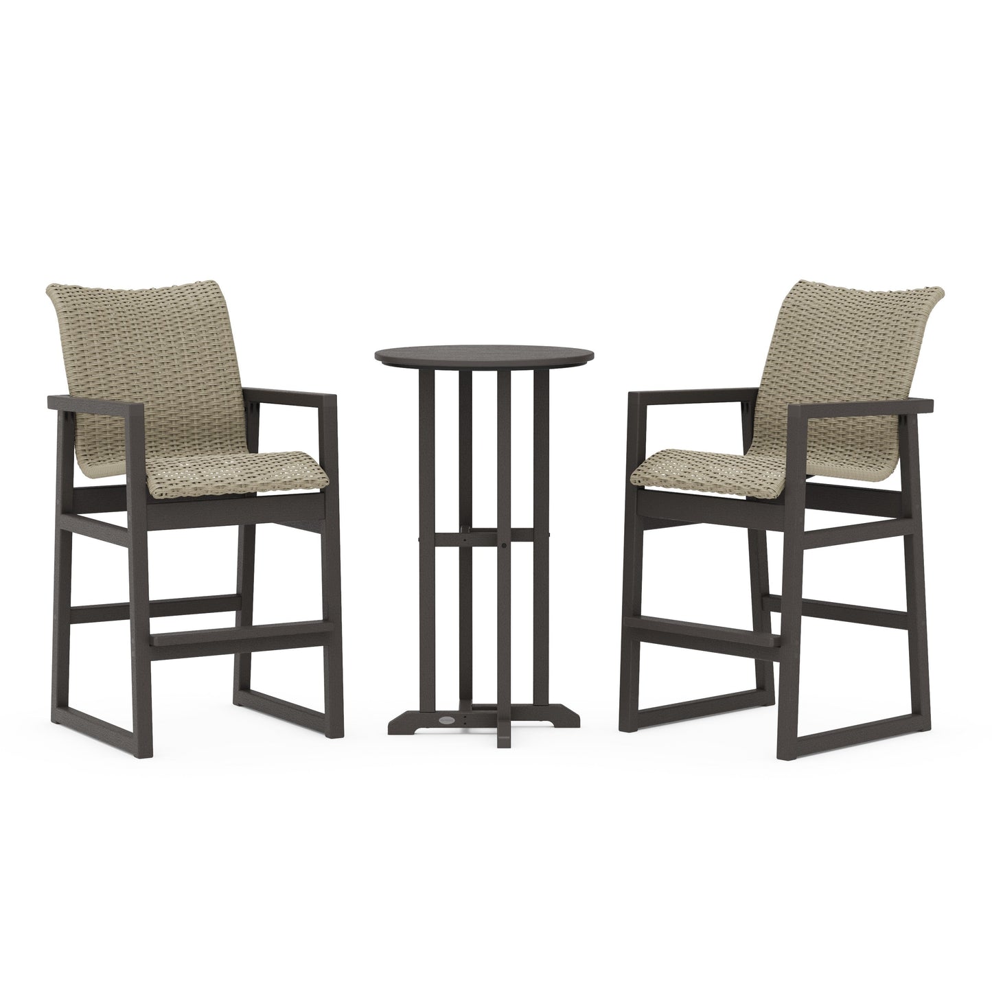 POLYWOOD EDGE Woven 3-Piece Farmhouse Bar Set — Vintage Coffee / Dune Grass