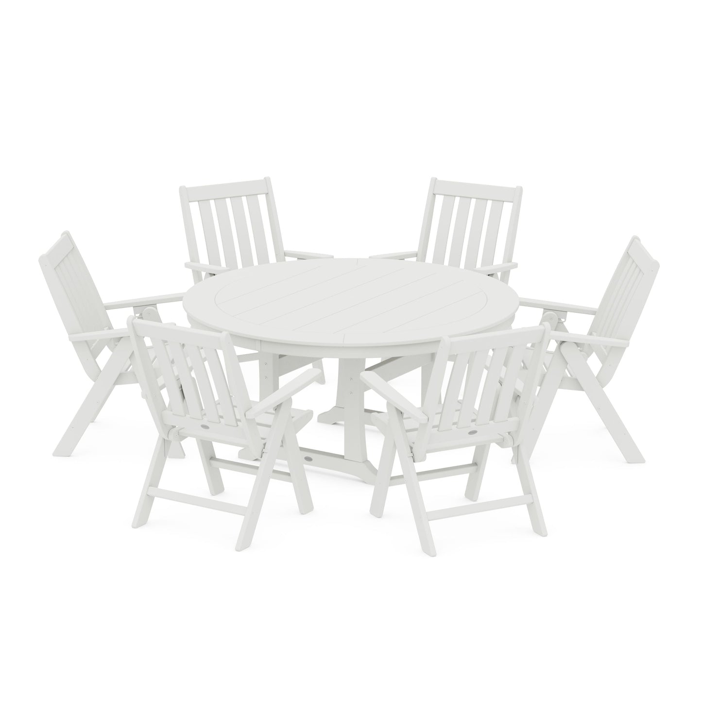 POLYWOOD Vineyard Folding 7-Piece Side Chair Round Dining Set — Vintage White